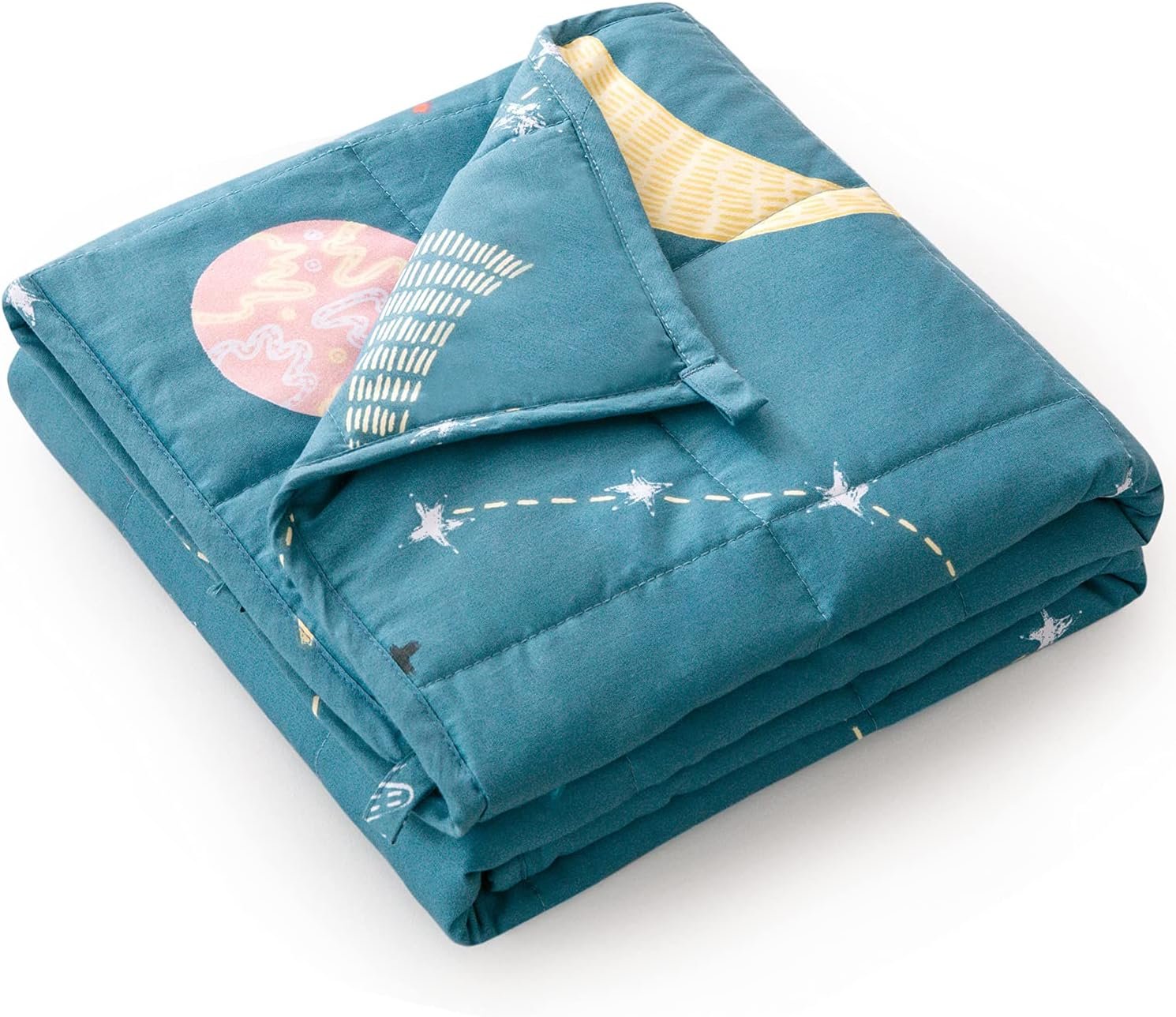 Mr. Sandman Cotton Weighted Blanket, 36 x 48 Inches, 5 lbs, Star Moon Blue | Soft Breathable Cotton; Machine Washable; Cozy Throw Blankets with Glass Beads for Sleeping; for School and Home