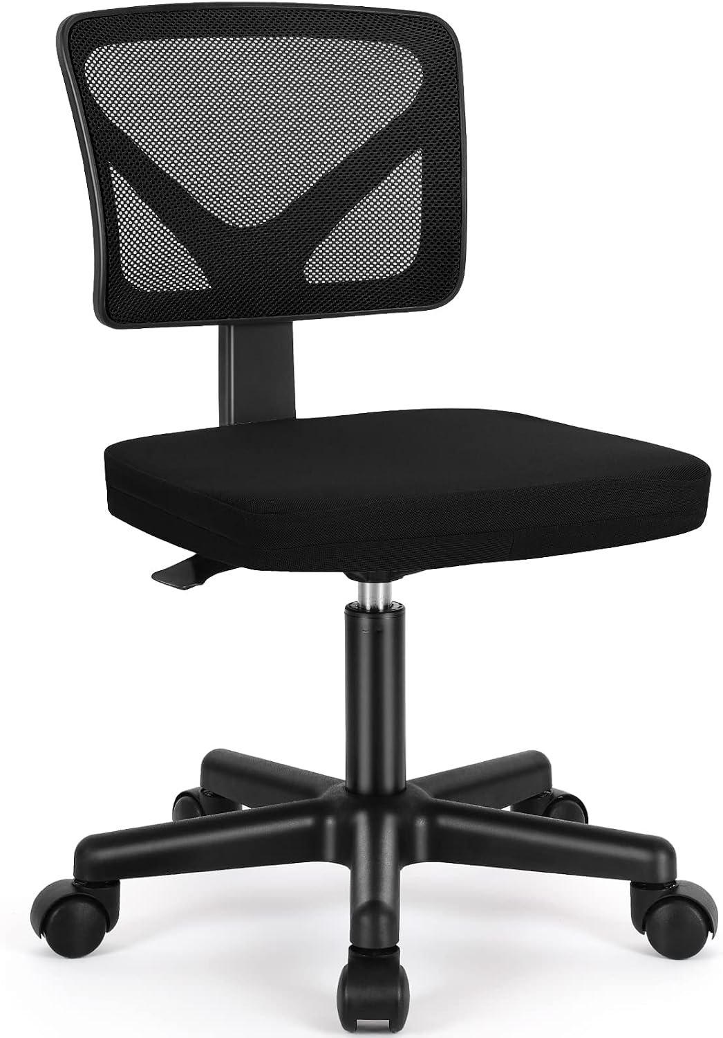 Sweetcrispy Small Armless Desk Chair, Mesh Rolling Office Chairs | Adjustable Ergonomic Lumbar Support, Low-Back, Swivel Wheels, Home Work, Bedroom, Study, Student, Adults, New Black