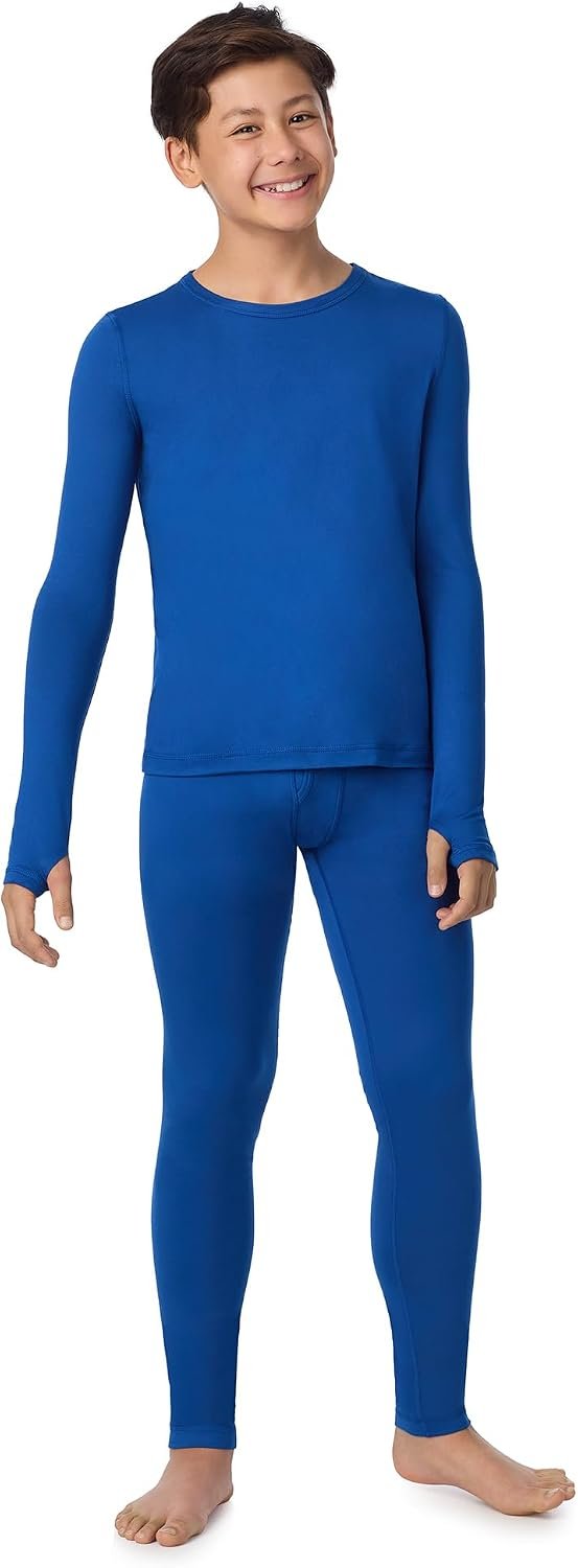 Cuddl Duds Lightweight 2 Piece Active Base Layer Matching Sets for Boys | Kids Everyday Activewear, Long Sleeve Top & Leggings, Back to School & Gym Clothes, Breathable Moisture Wicking Lounge Set