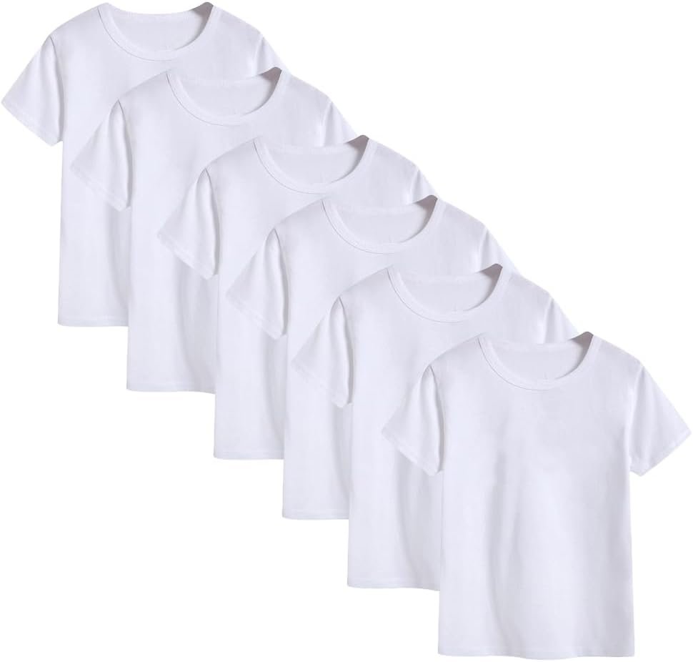 6 Pack Cotton Kids T Shirts Basic Short Sleeve Boys Girls Shirts(2-14Y)