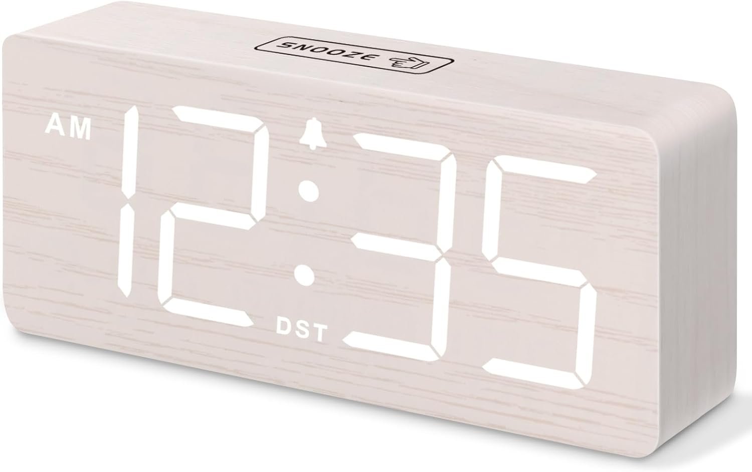 DreamSky Wooden Digital Alarm Clock for Bedroom with Large Numbers | Desk Clock for Living Room Office, Loud Alarm for Heavy Sleepers Adults, Volume Control, Dimmer, DST, Wood Decor (Plug-in)