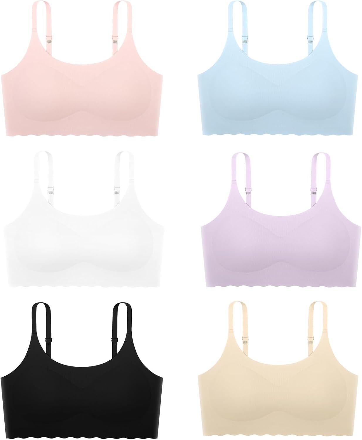 Finihen Teen Girls Training Bras Seamless Removable Padded Sports No Show | MultiPacks,Seamless wireless stretch pull-on,Light cami,Adjustable straps