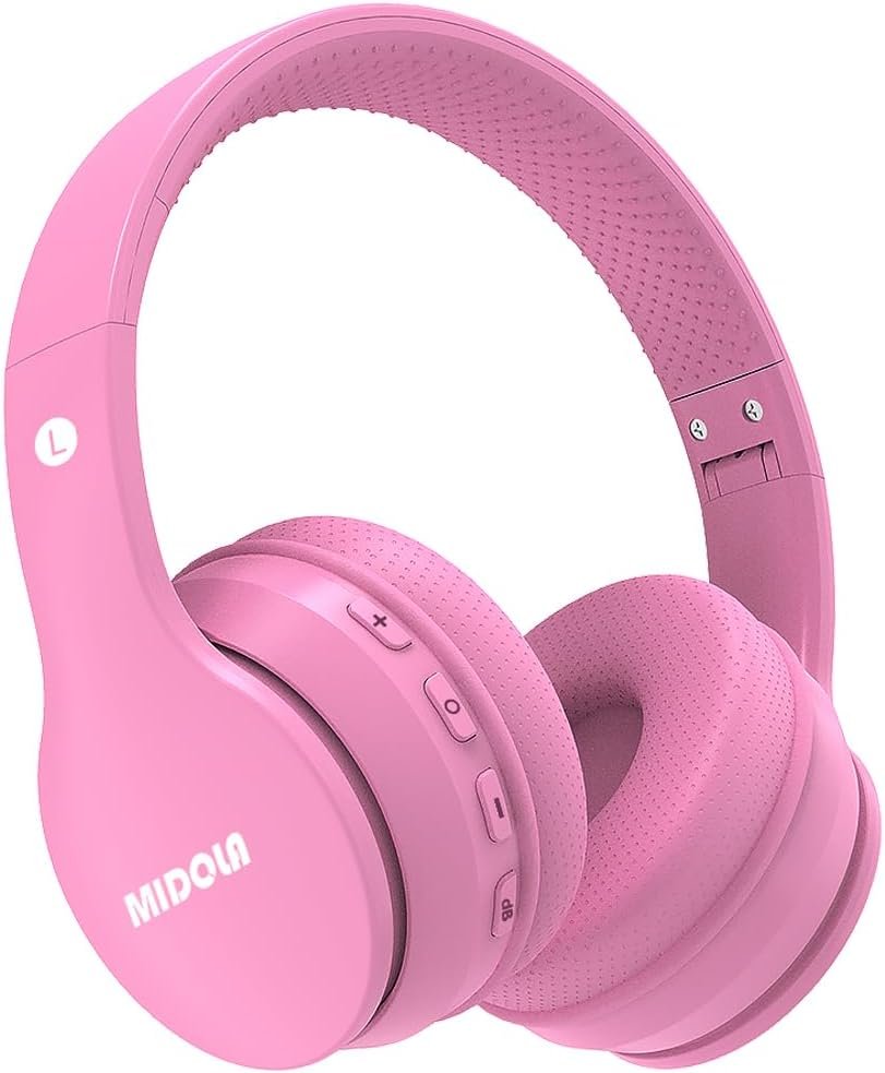 MIDOLA Kids Headphones Bluetooth 5.4 Wireless 68H Play Time Volume Limit 85/94dB Over-Ear Foldable Headset,Type-C Fast Charging,with Wired Aux Mic for Toddler Child Pad Tablet Pink | Adjustable Headband Foldable Over-Ear Lightweight Headsets for Toddler Girls Boys Tablet/iPad,HD Stereo,Built-in Mic