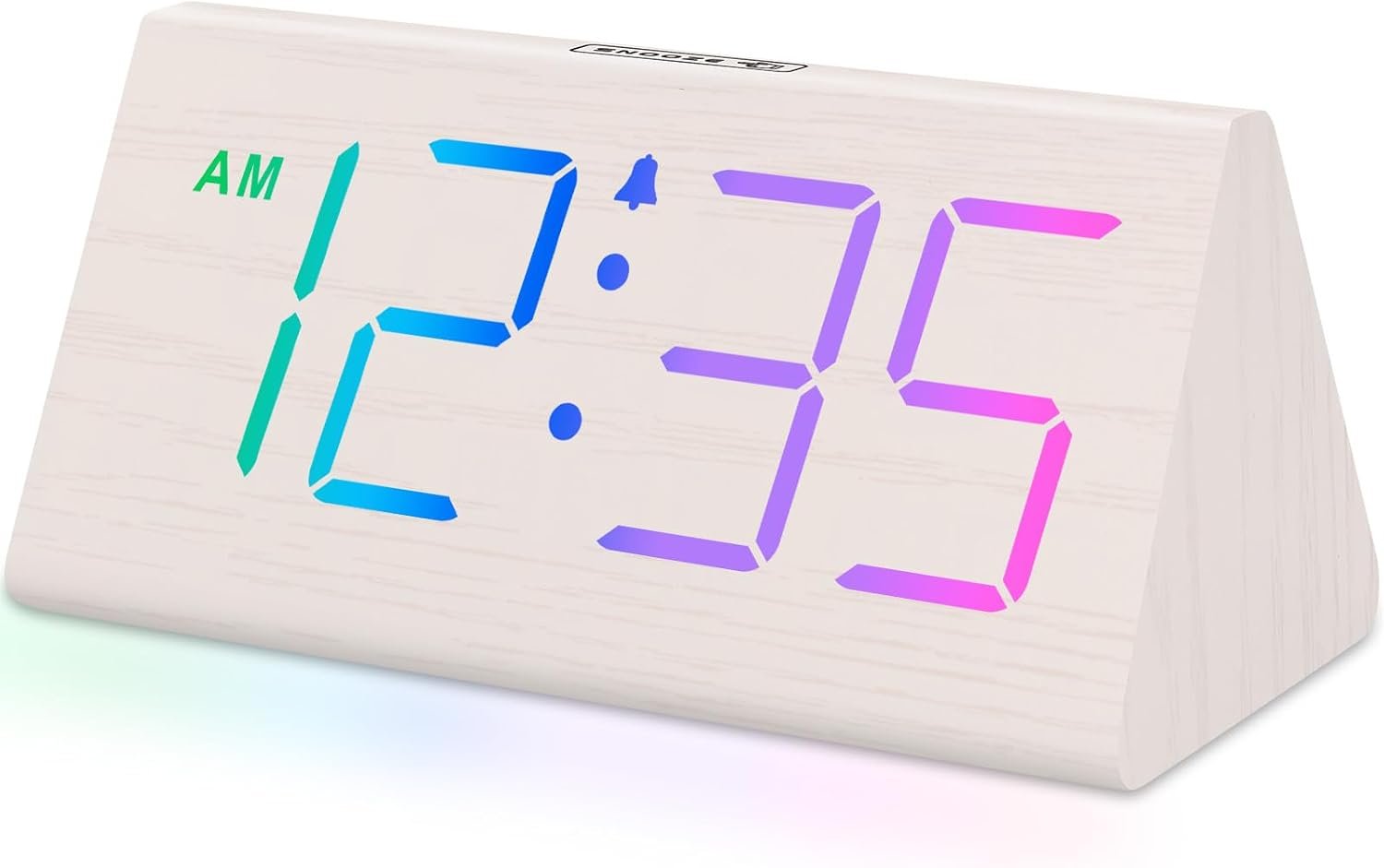 DreamSky Wooden Digital Alarm Clock for Bedrooms Desk with Large Numbers | RGB Electric Desk Clock, USB Port, Loud Alarm for Heavy Sleepers, Dimmer, Volume Control, Snooze, Wood Décor, Adapter Powered