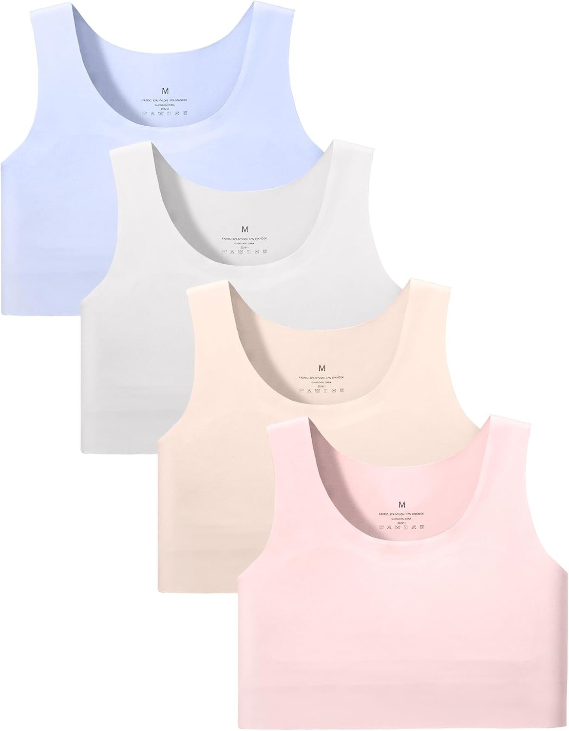 Sascina Girls Training Bras 7-12 Seamless First Bra, Chest Double Lined | Girls Sports Bras Longline Crop, No Pads, High-Back Coverage, Soft Pull-On, Gentle on Sensitive Skin, Layer or Wear Alone