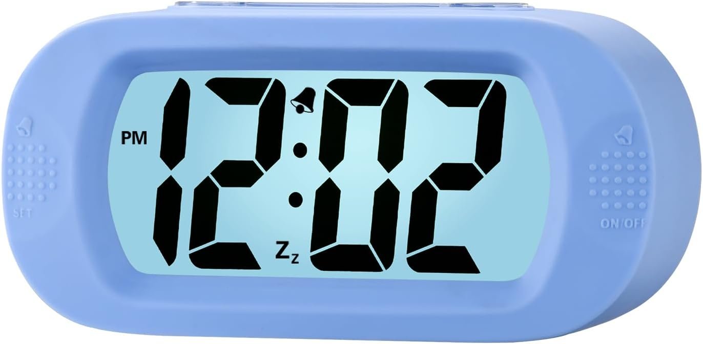Plumeet Kids Alarm Clock Large Digital LCD Travel Alarm Clocks with Snooze and Night Light – Ascending Sound and Handheld Size – Best Gift for Kids (Baby Blue)