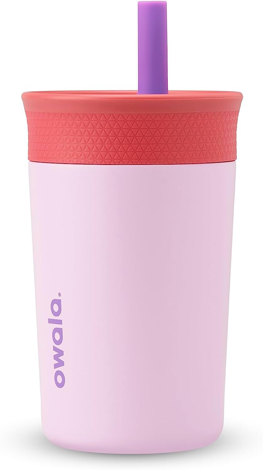 Owala Tumbler Kids Stainless Steel Water Bottle 12 oz Lilac Rocket | Insulated | Spill-Resistant Lid | Reusable Straw | Double-Wall Vacuum Insulation | Cup-Holder Friendly