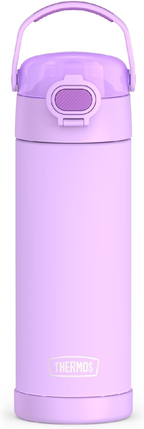 THERMOS FUNTAINER Water Bottle with Spout, 16oz, Neon Purple | Kids Stainless Steel Insulated Water Bottle, Keeps Drinks Cold Longer for School & Play, BPA-Free