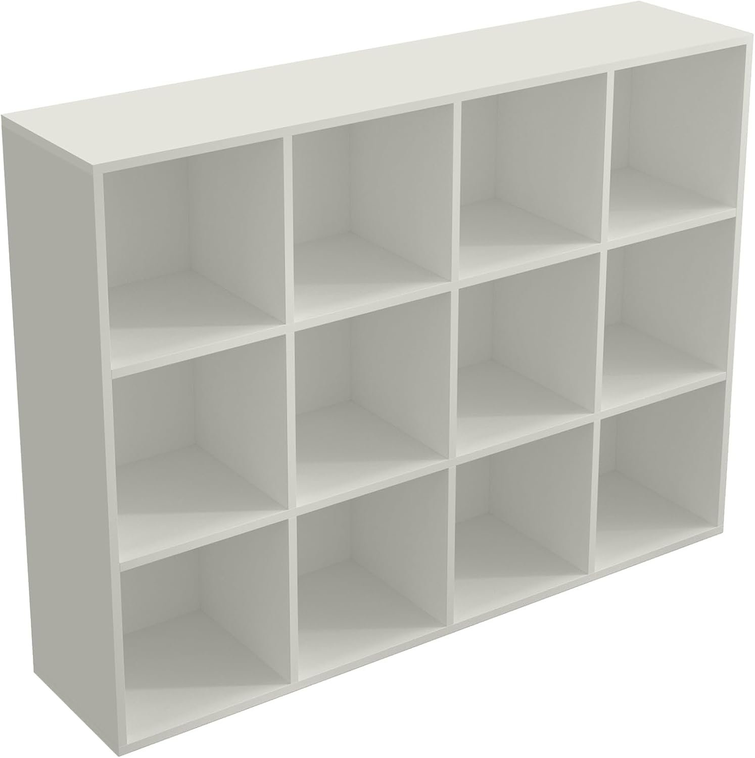 OSCHF 12-Cube Storage Shelf Bookcase, Warm White | Wooden 3-Tier Open Bookshelf, Fits 11×11″ Bins, Vertical or Horizontal Use, Full Back Panels, For Home Office