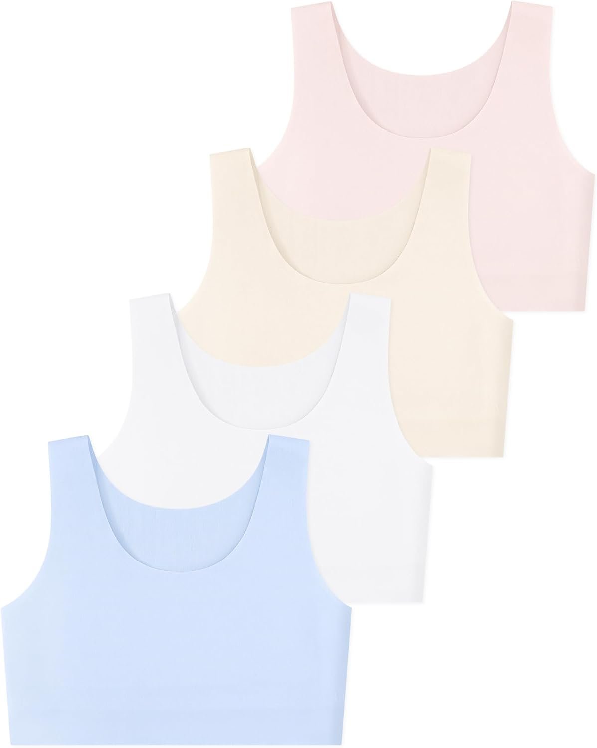 Girls Training Bras 6-12, Seamless No Pad Sports Bra Multipack | Training bras for girls, soft teen girls sports bra, kids seamless no pads first bra for school, sports, and daily wear