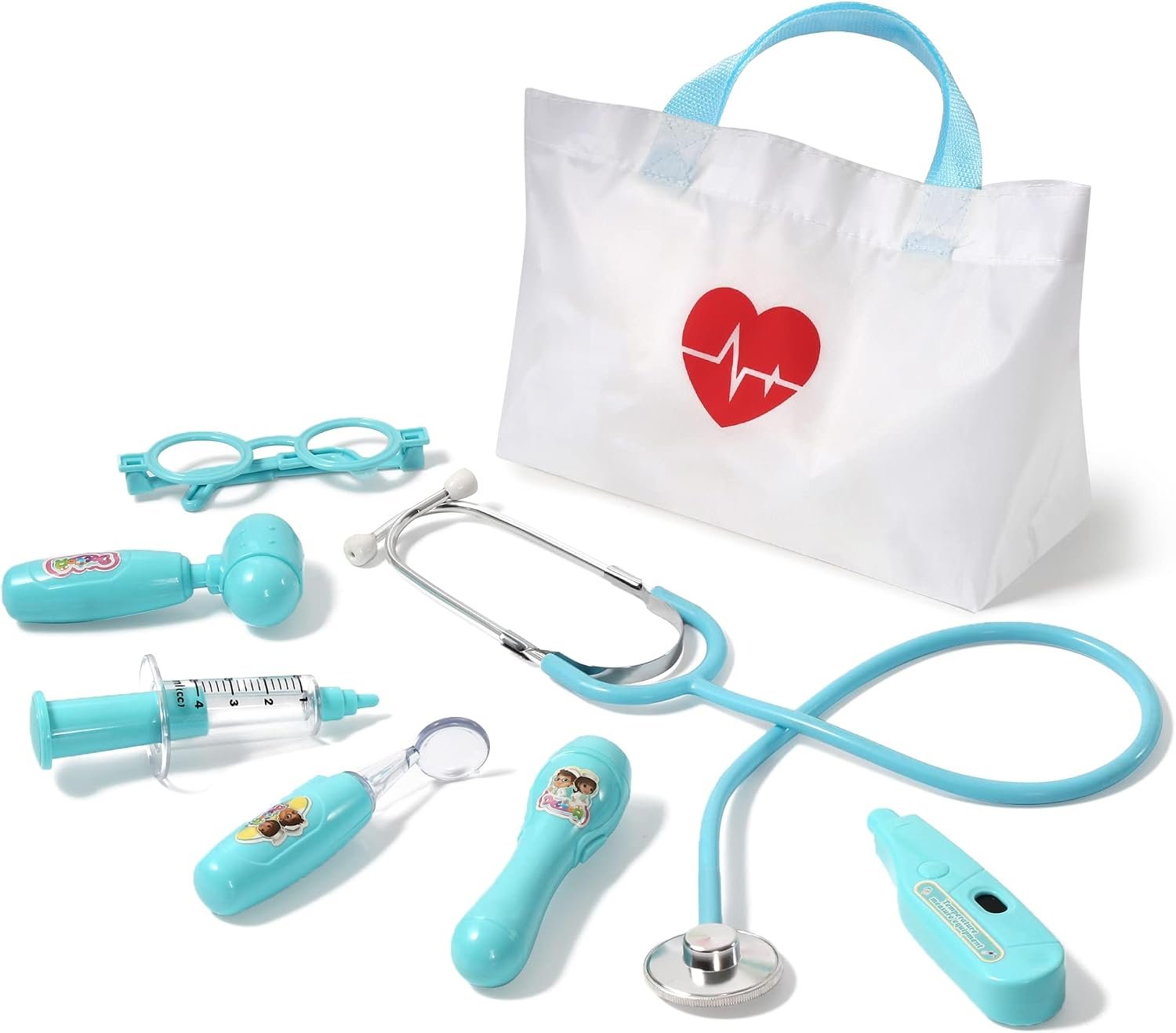 Phobby Doctor Kit Toy for Kids 3 4 5 6 Years Old, Blue | Toddler Pretend Medical Kit with Real Stethoscope, Storage Bag, Light & Sound Effect, Girls Boys Birthday Gift, 8 Pcs