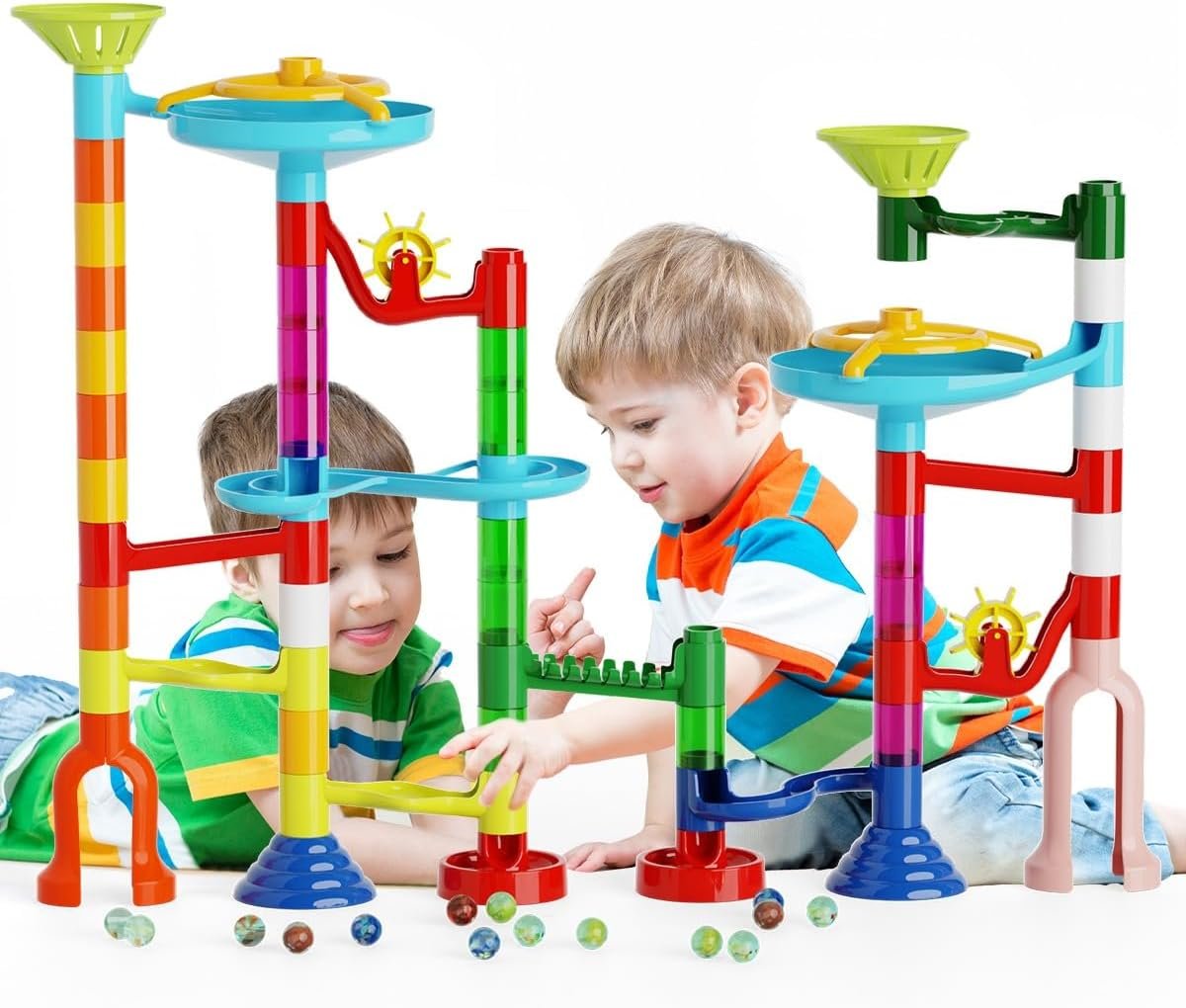 Ifollower Marble Run Kit, 110pcs Marble Maze Game Construction Building Toys for Kids, Marble Track Race Set STEM Learning Toys Gift for Boys Girls 3 4 5 6 7 8 9 10+, 8105