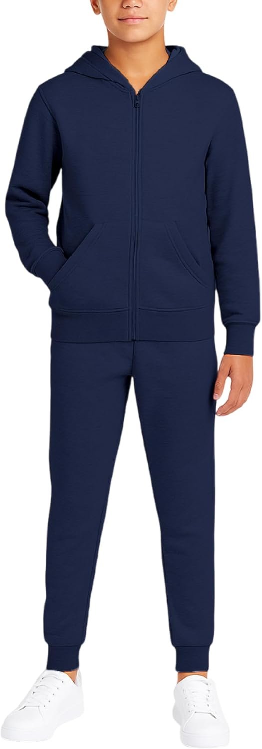 Quad Seven Boys 2 Piece Fleece Zip Hoodie and Athletic Jogger Sweatsuit | Cozy Brushed Softness, Stretch Ribbed Waistband, Matching Layers for Everyday Play and School