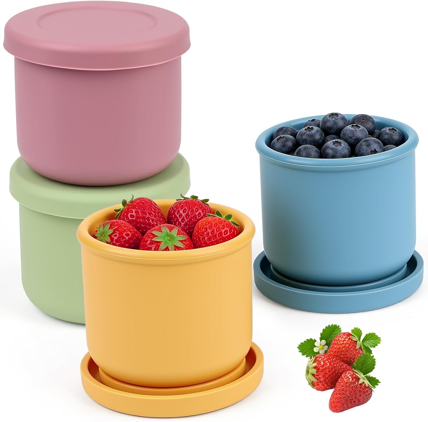 YQL 4 Pack 8 oz Silicone Snack Containers with Lids, Round Snack Boxes | Silicone Food Storage Containers, Small Leak-Proof and Portable Lunch Boxes for Travel, Picnics, Office