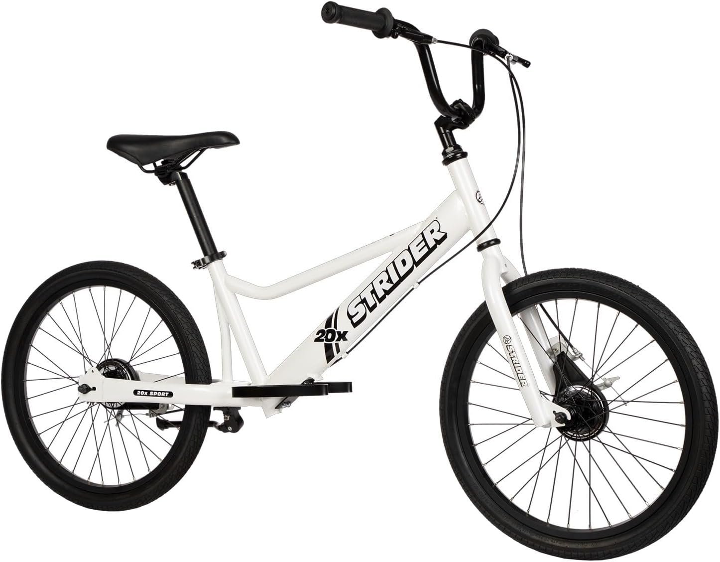 Strider 20x Convertible Balance Bike, Easy Assembly, Ages 8+, White | Lightweight Aluminum Frame with Kickstand, No-Pedal, Dual Drum Handbrakes, Inclusive Learning Balance Bike for All Abilities