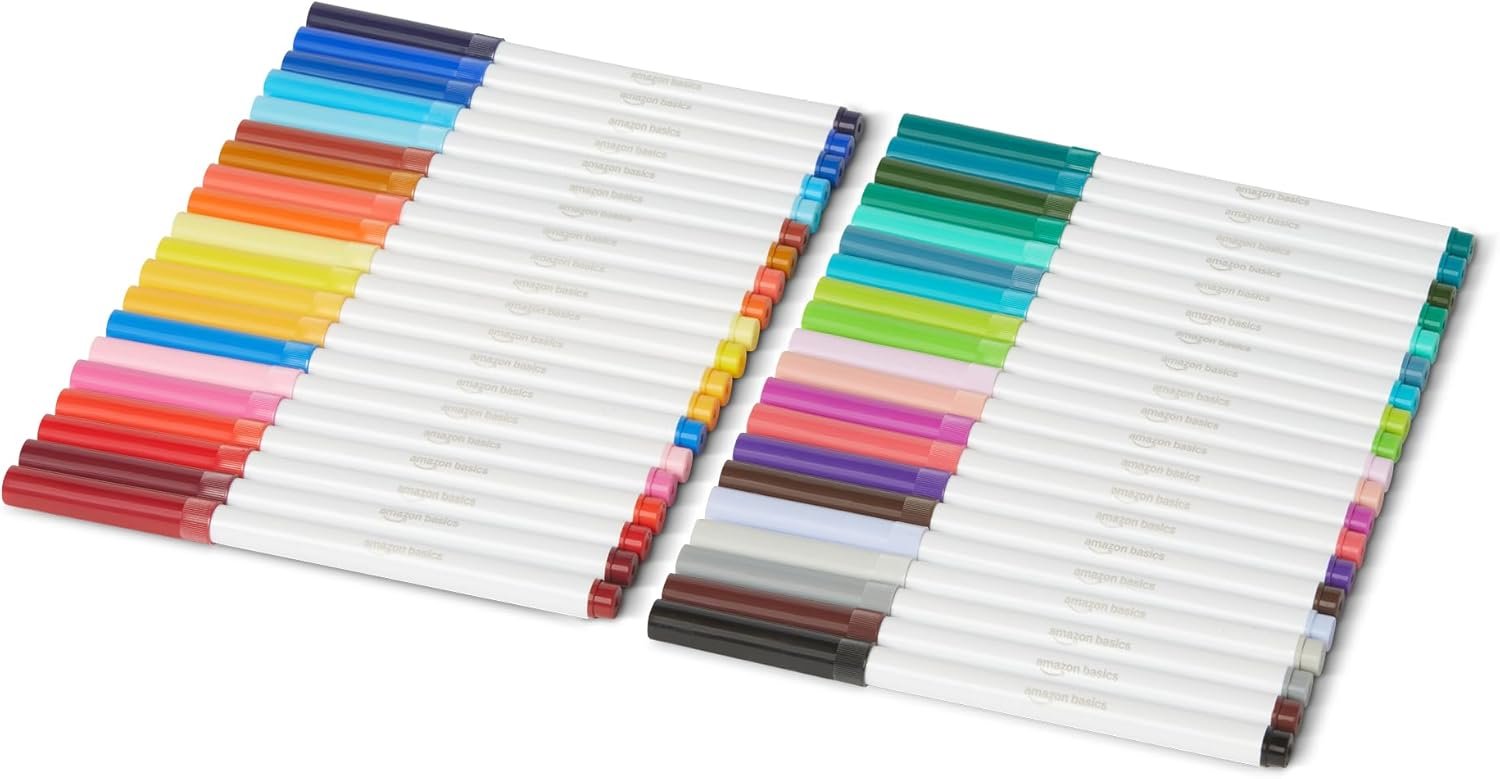 Amazon Basics Super Tip Washable Markers, 40 Vibrant Colors, Multicolored