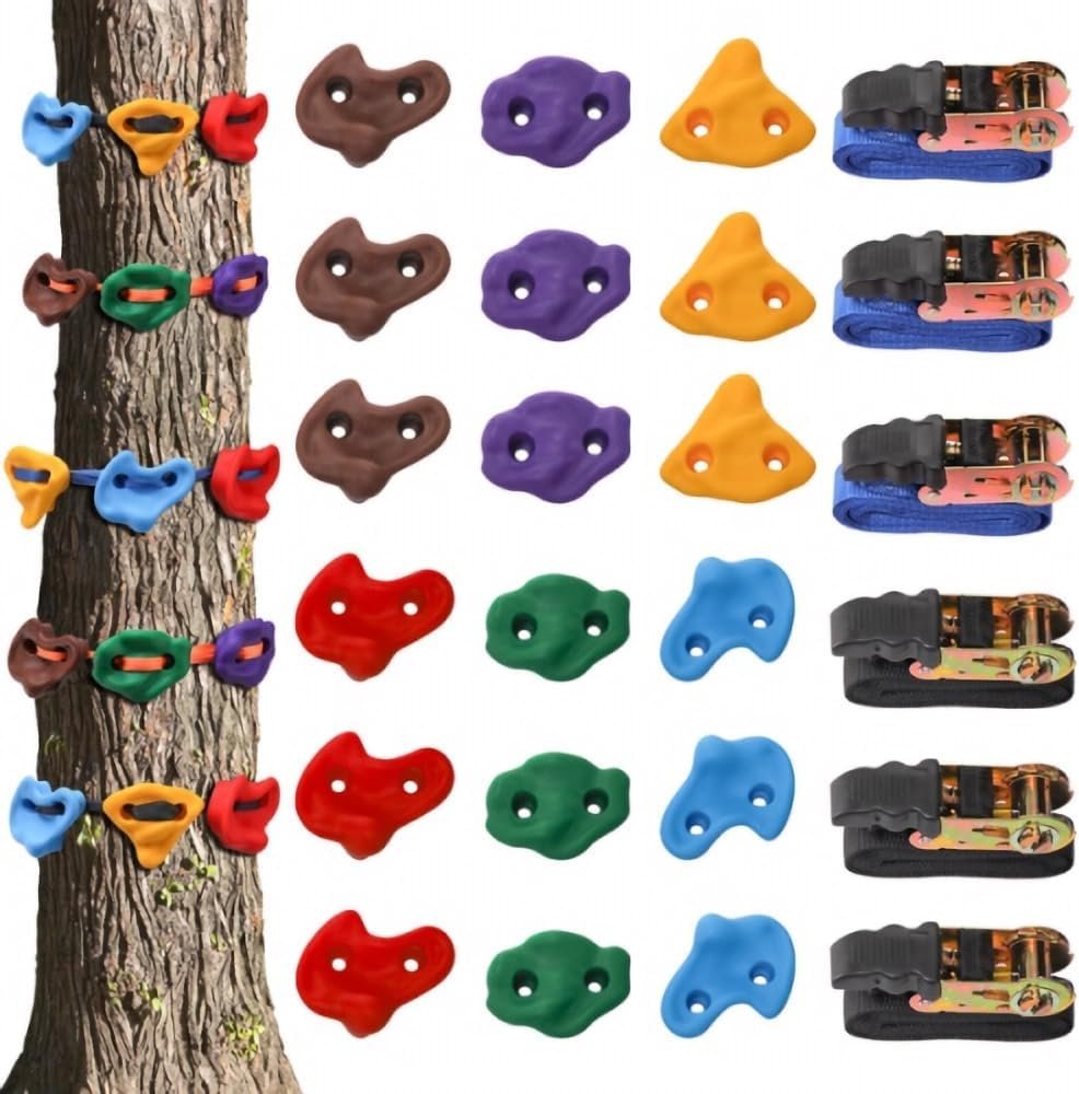 Youeon 18 Pcs Tree Climbing Holds with 6 Ratchet Straps, Outdoor Tree Climbing Kit, Outdoor, Backyard, Gym, Obstacle Course Training