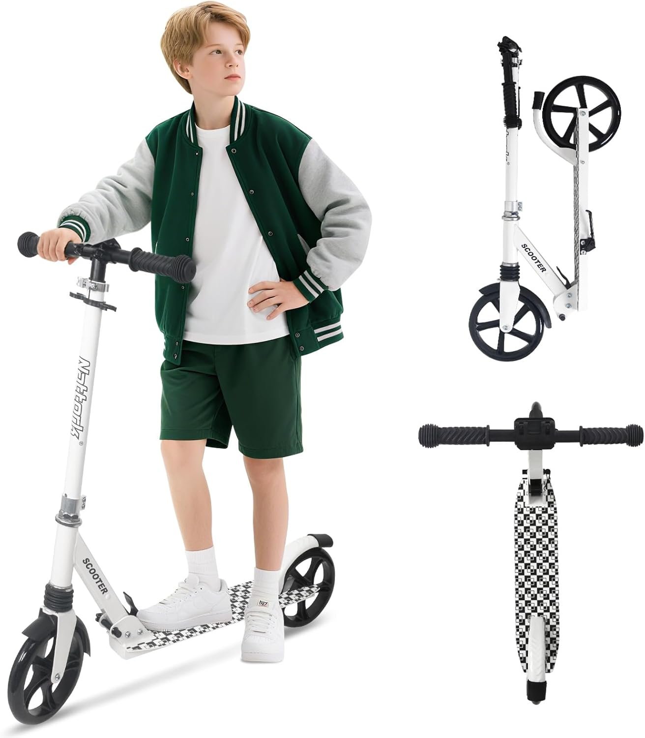 Nattork Kick Scooter for Kids 6+ Years Teens Adults – 220LB Weight Capacity, Front Shock Absorber and Adjustable Handlebar – Smooth Ride with 8″ Sturdy Wheels, Ideal for Outdoor Sports