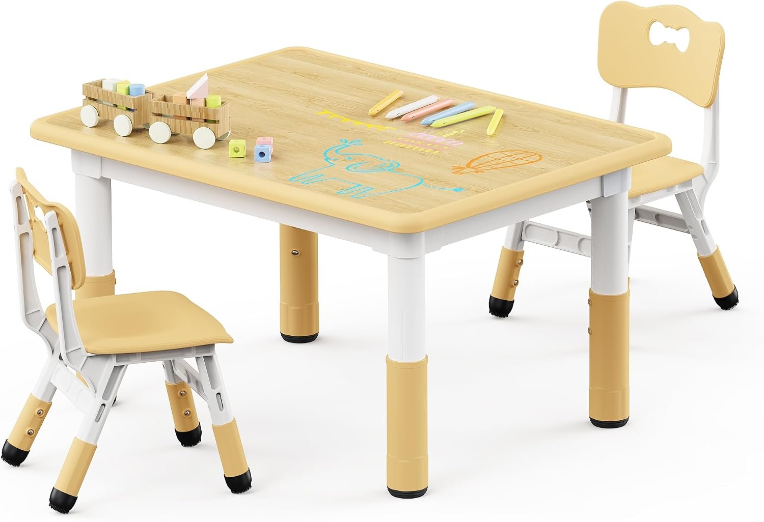 Brelley Adjustable Toddler Table and Chair Set, 31.5″ L x 23.6″ W Beige | Table Supports 300 lbs, Drawing Activity Desk, Classroom/Daycare/Home, Children Multi-Activity Table for Ages 3-8