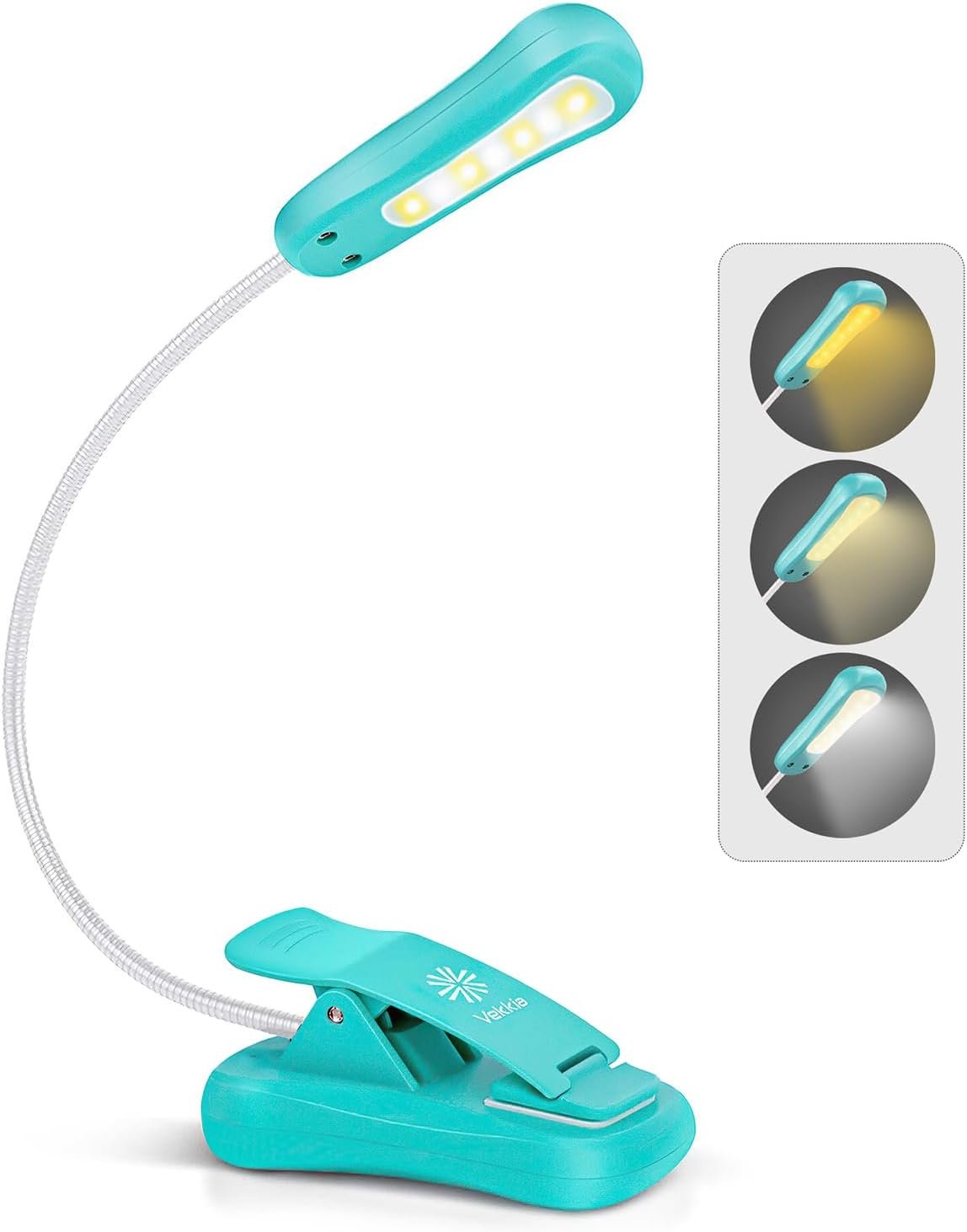 Vekkia Rechargeable Book Light for Reading in Bed(Blue) | 3 Color x 3 Brightness/Lightweight Reading Light, Up to 70 Hours Lighting/Great for Readers, Travel