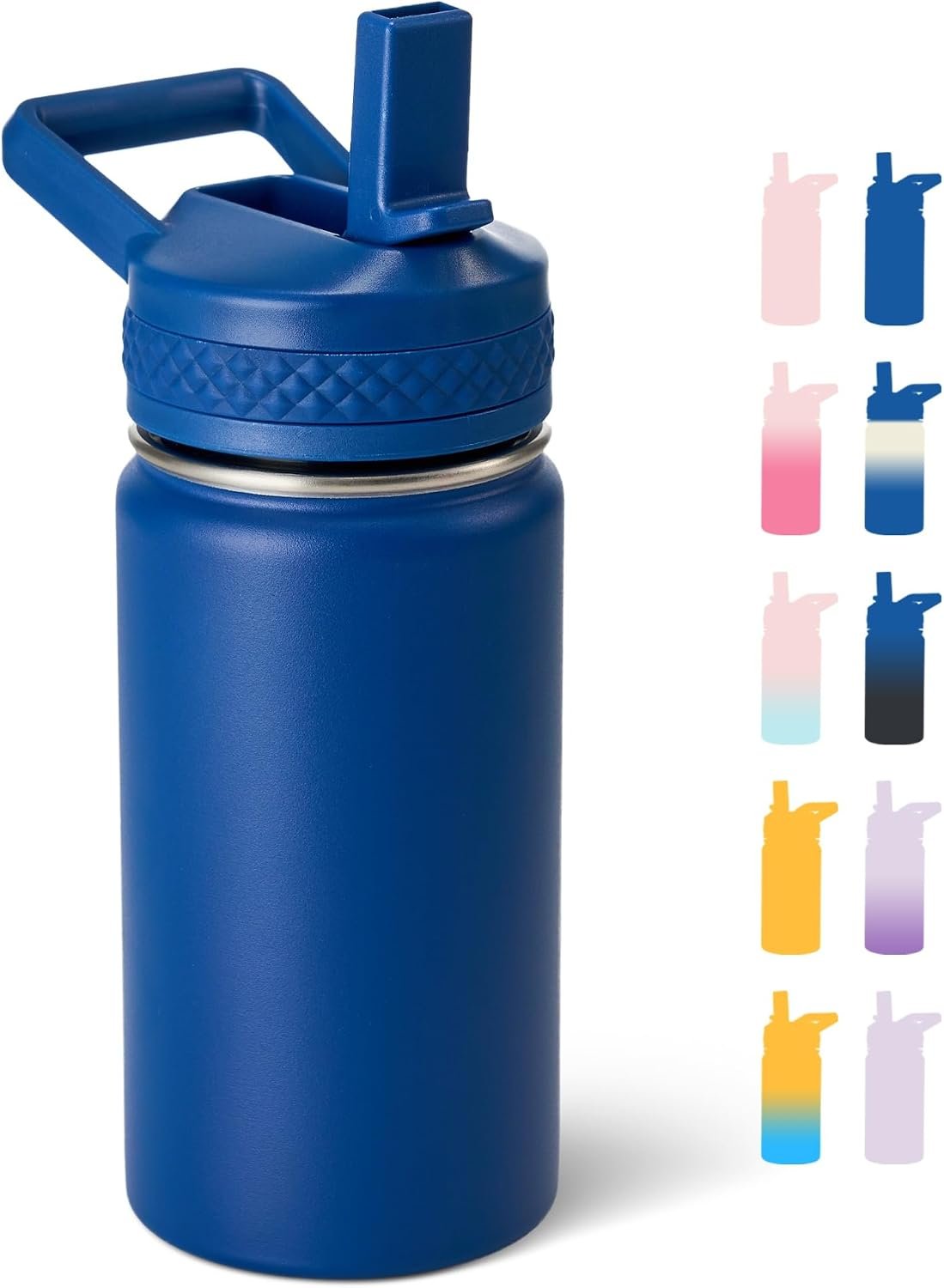 Fijinhom 12 oz Kids Water Bottle, Toddler Water Bottle with Straw, Boys&Girls Bottle for School, 304 Stainless Steel Vacuum Insulated Bottle for Kids, BPA-Free, Leak-Proof, Navy blue