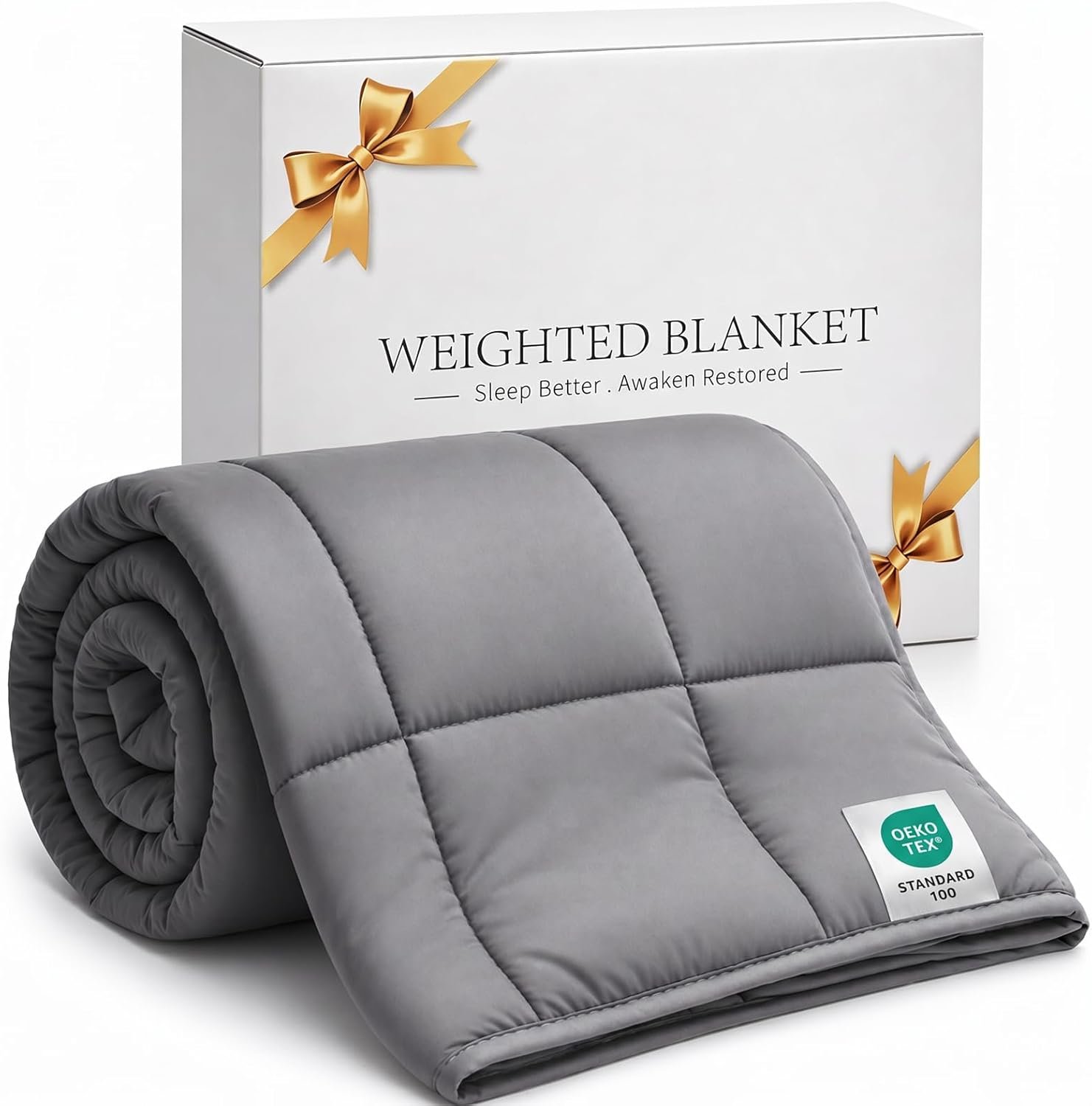 Smart Queen Weighted Blanket 5lbs (41”x60”,Grey) Throw Size Soft Cooling Heavy Blanket for Sleeping, Breathable All Season Comfort with Premium Glass Beads,Machine Washable