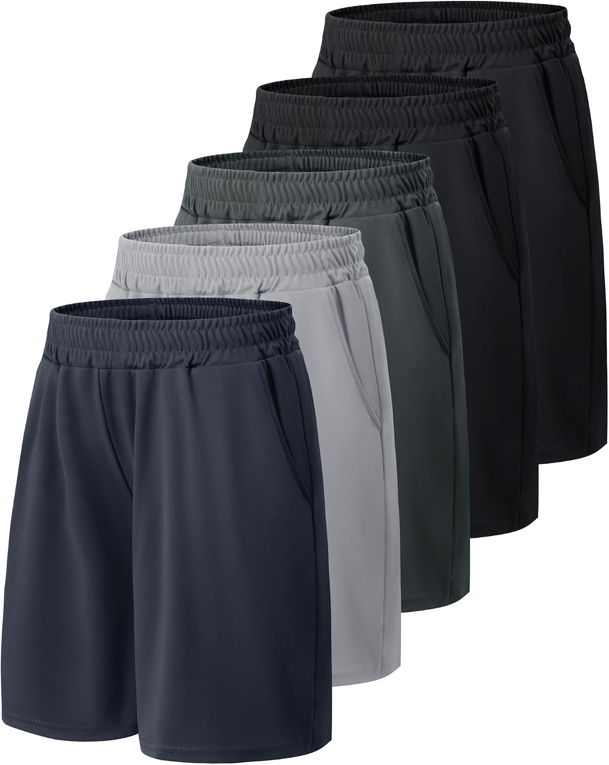 BOOJO 5 Pack Athletic Basketball Boys Shorts – Black Quick Dry Kids Youth Teen Shorts with Pockets for Soccer Running