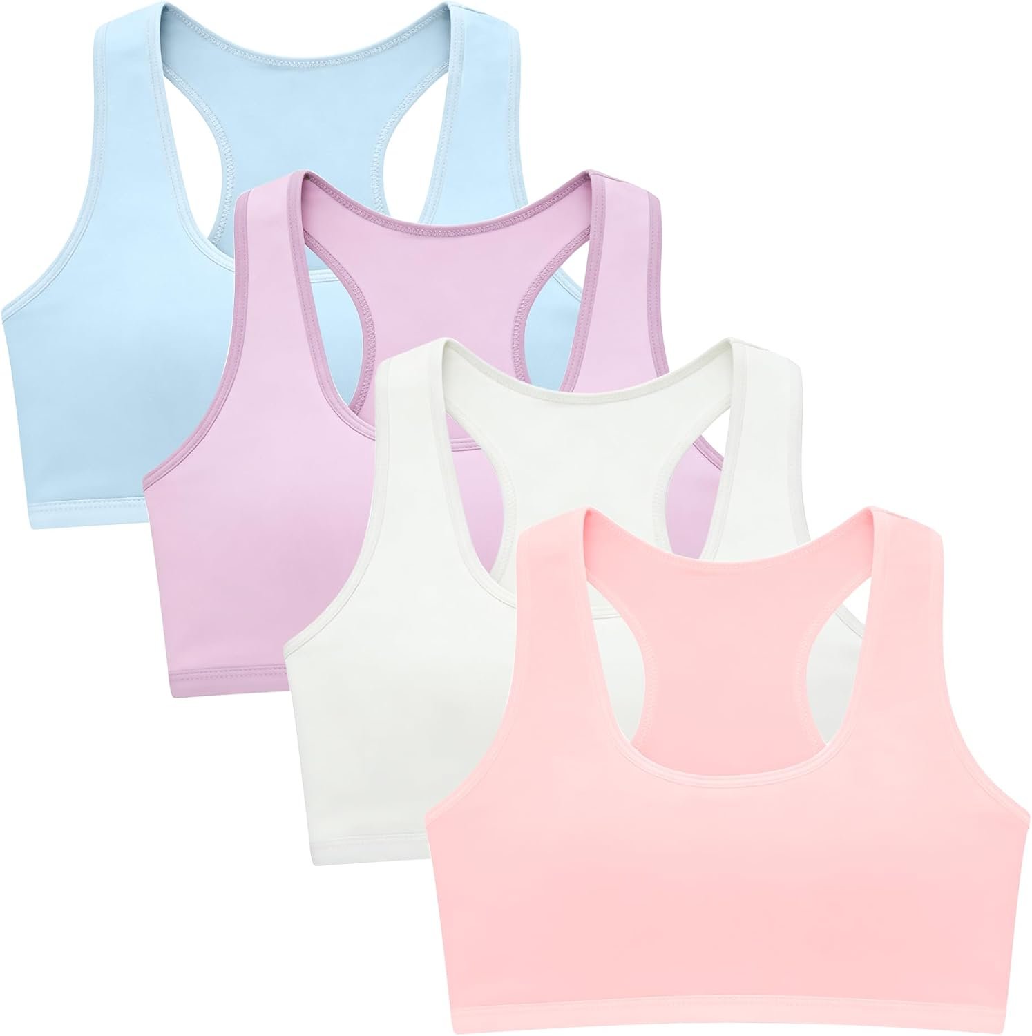 Girls Training Bras, 4-6 Pack Racerback Sports Bra for Teens Age 8-14 Years, Ultra Comfort Soft Everyday Underwear