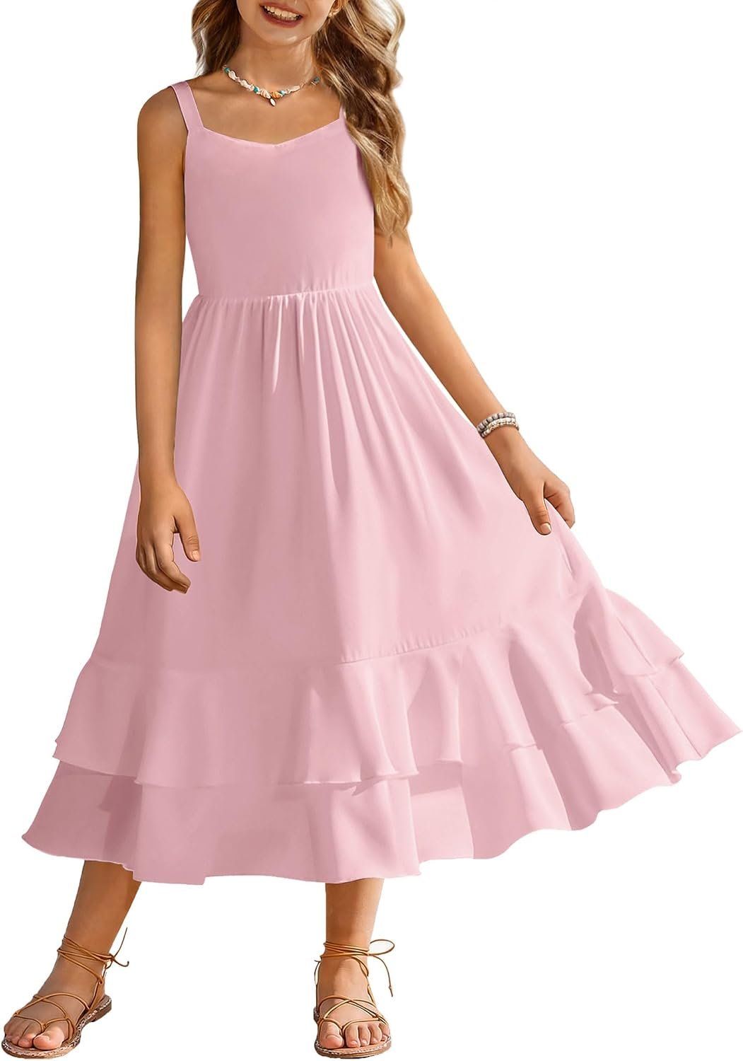 Arshiner Girls Cami Summer Dress Casual Sleeveless Sundress with Pockets for 5-14 Y