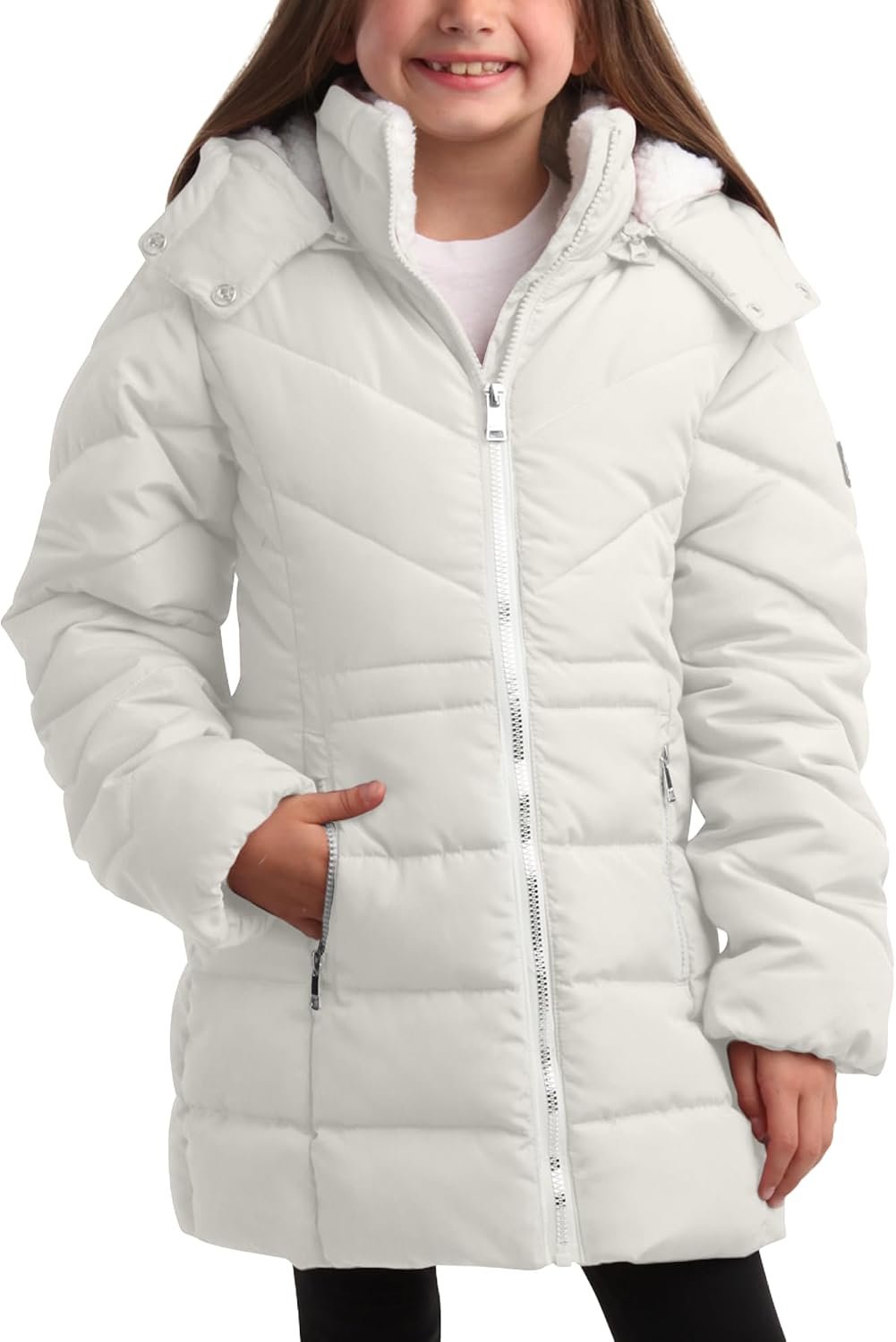 DKNY Girls Winter Jacket, Heavyweight Long Anorak Puffer,Sherpa Lined Coat | Insulated Plush Lined Warmth, Full Coverage, Cozy Hood, Functional Pockets, Weather Resistant, Cold Weather Ready