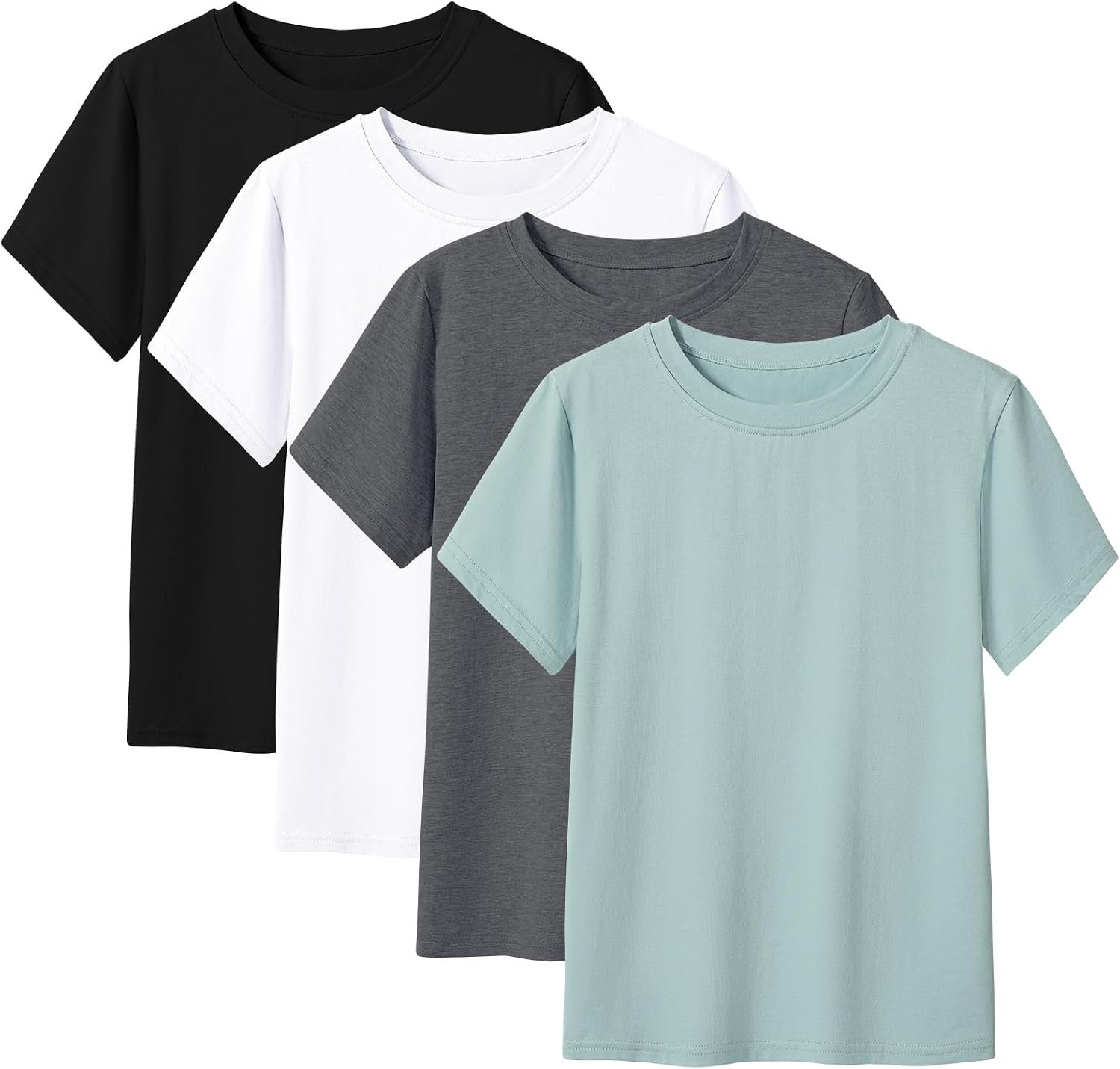 KEREDA 4 Pack Boys Shirts Short Sleeve Cotton T-Shirts Kids Plain Basic Top