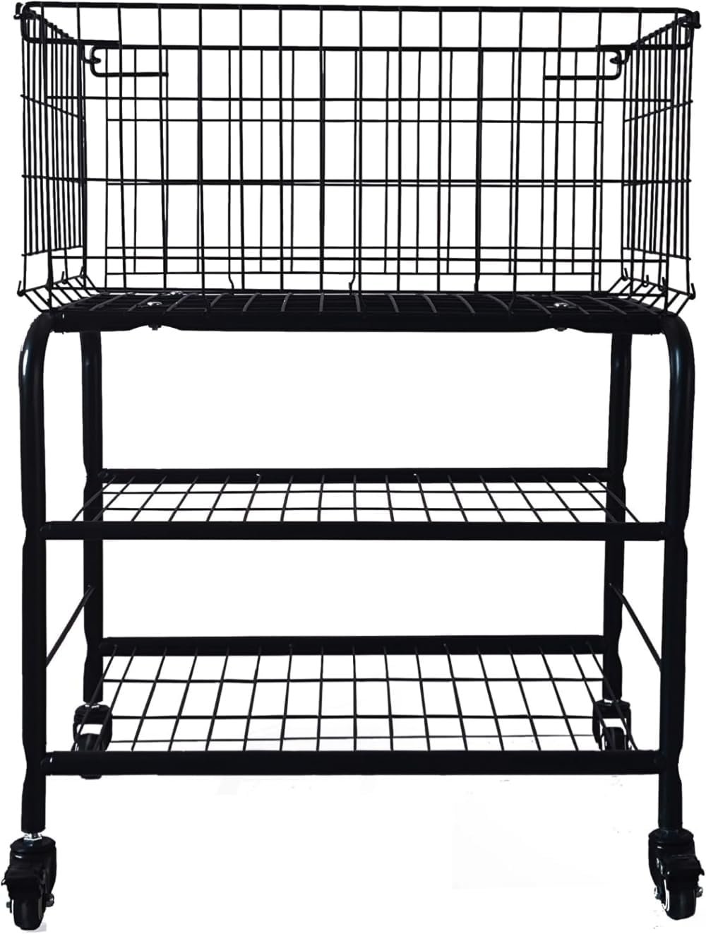 31″ Tall Rolling Laundry Basket with Locked Wheels, Heavy-Duty Laundry Cart for Room Organize, Movable Storage Cart for Clothes, Toys, Dorm Room, Color Black