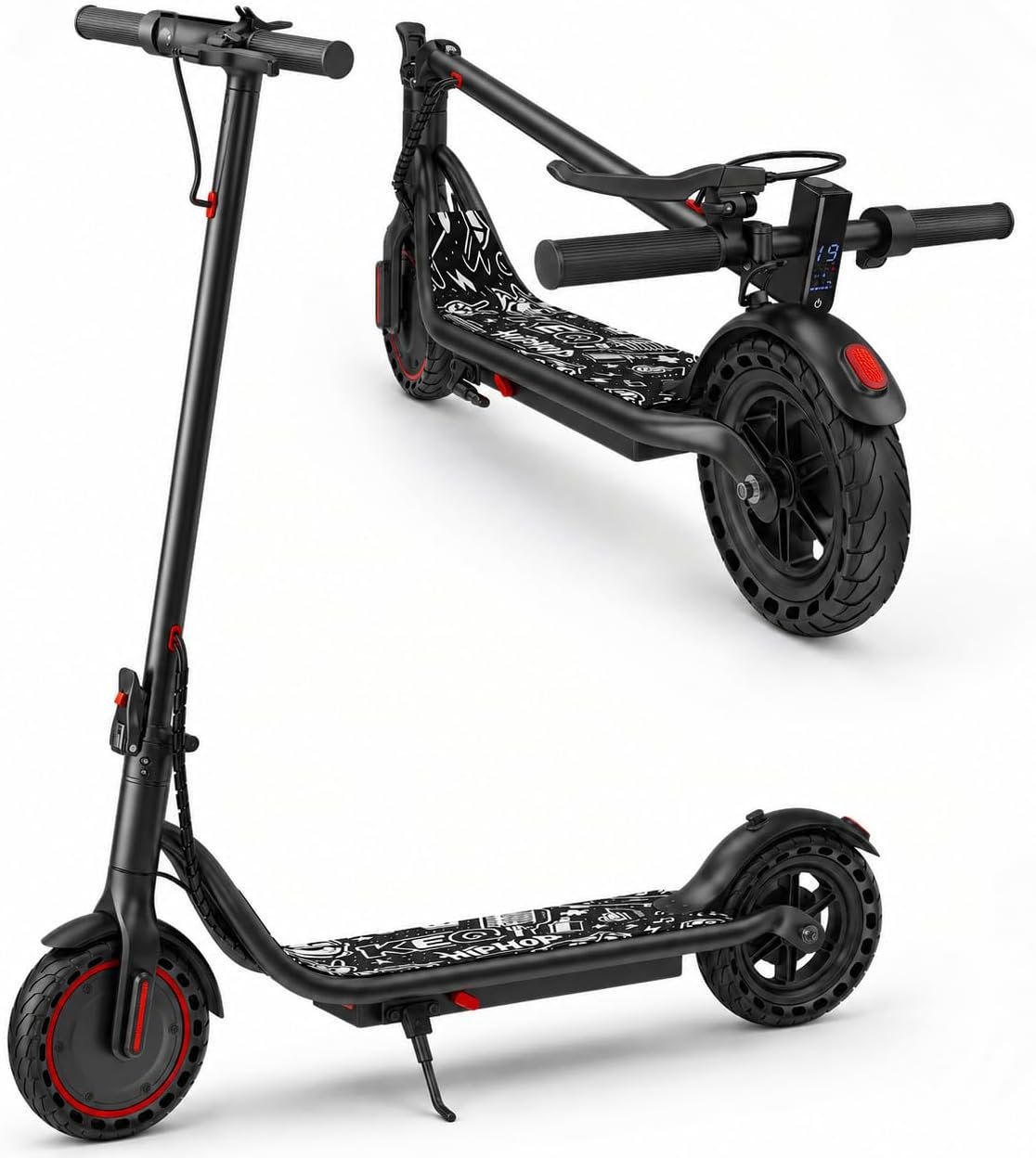 KEQ Electric Scooter Adults 10″/8.5″ Tires,22/19Mph 500/350W Motor 19/30 Miles Range Dual Suspension Shock Absorption Dual Braking System Portable & Foldable E Scooter for Travel and Campus Use