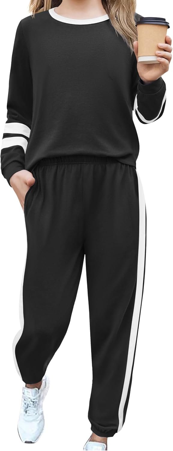 Zaclotre Girls 2 Piece Outfit Fall Long Sleeve Sweatshirt and Jogger Pants with Pockets Kids Tracksuit Sweatsuit Set