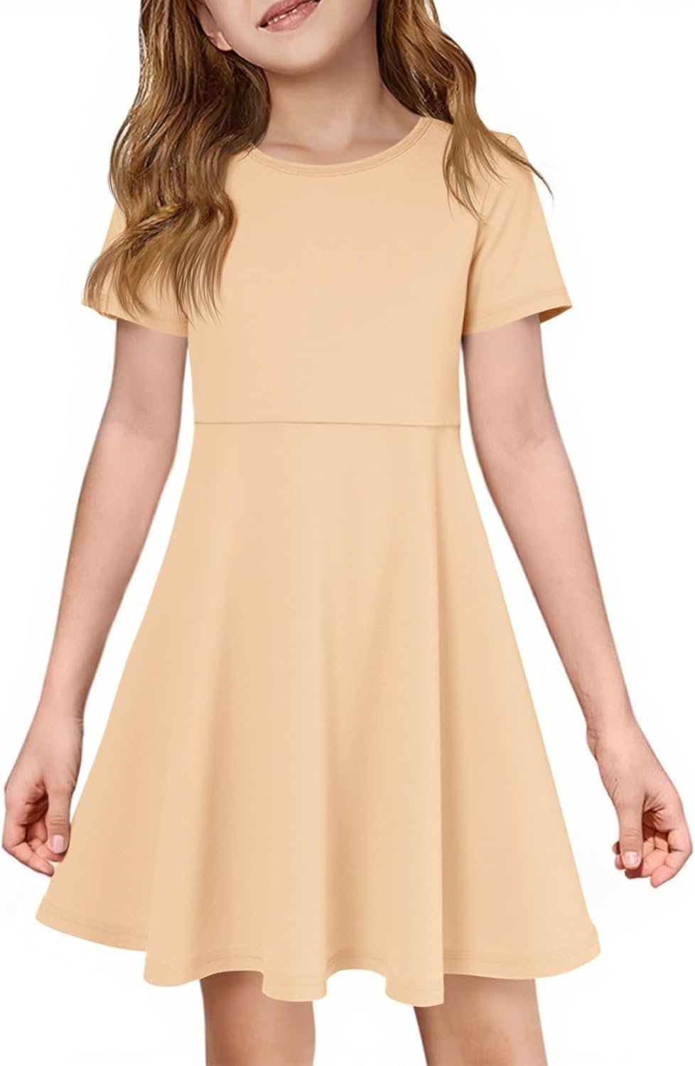 Imily Bela Girls Summer Short Sleeve Dress A Line Swing Basic Skater Twirl Party Dresses 5-14 Years