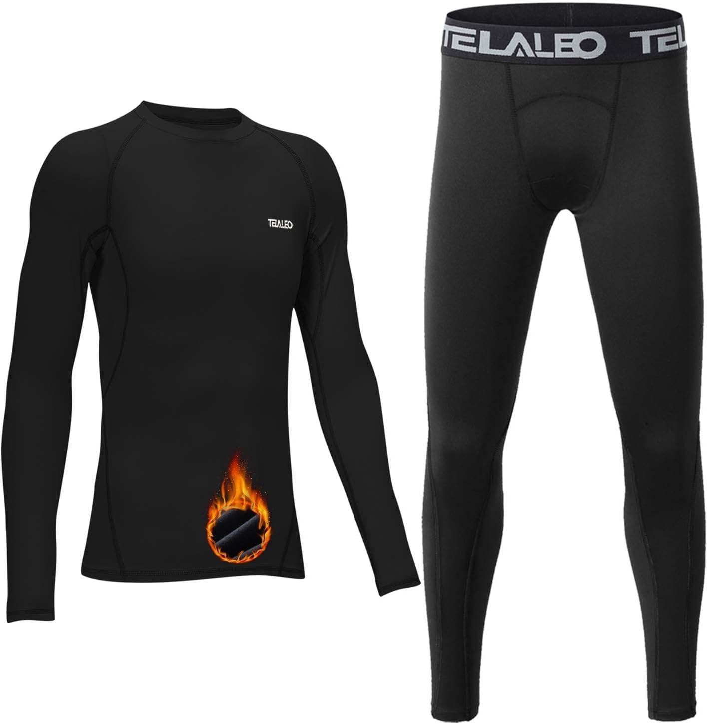 TELALEO Boys’ Girls’ Thermal Set Fleece Lined Underwear Set Kids Compression Shirts Athletic Sports Tops Leggings Baselayer