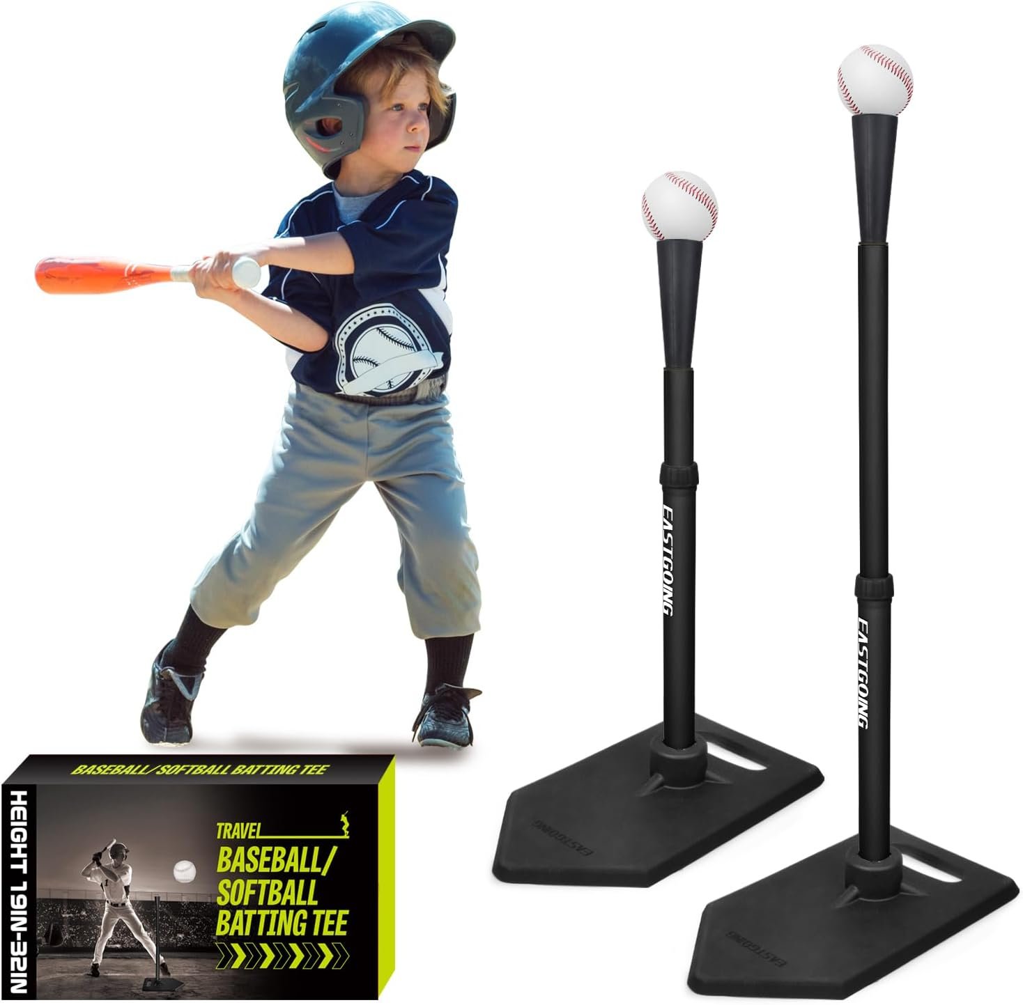 Eastgoing Baseball Tee for Kids, Adjustable 19″-32″ Height Telescopic Molded Rubber Tee, Batting Tee,Youth Hitting Tee, Softball Tee for Any Age Player Baseball Practice