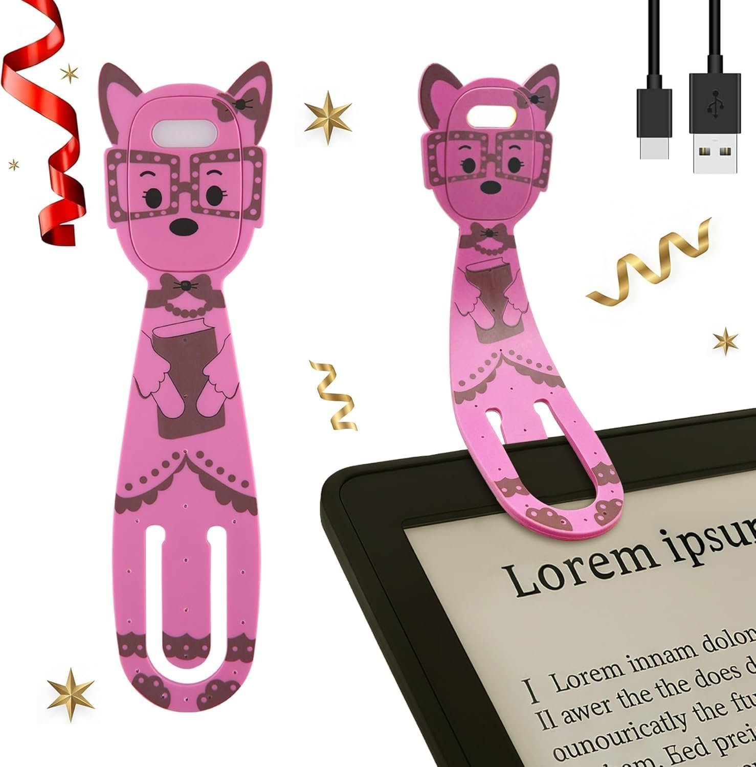 Rechargeable Kids Book Light, Bookmark Reading Light for Kids | Cute Dimmable Portable LED Book Light for Reading in Bed, Eye-Caring Bedtime Reading Lamp for Children & Travel, Pink