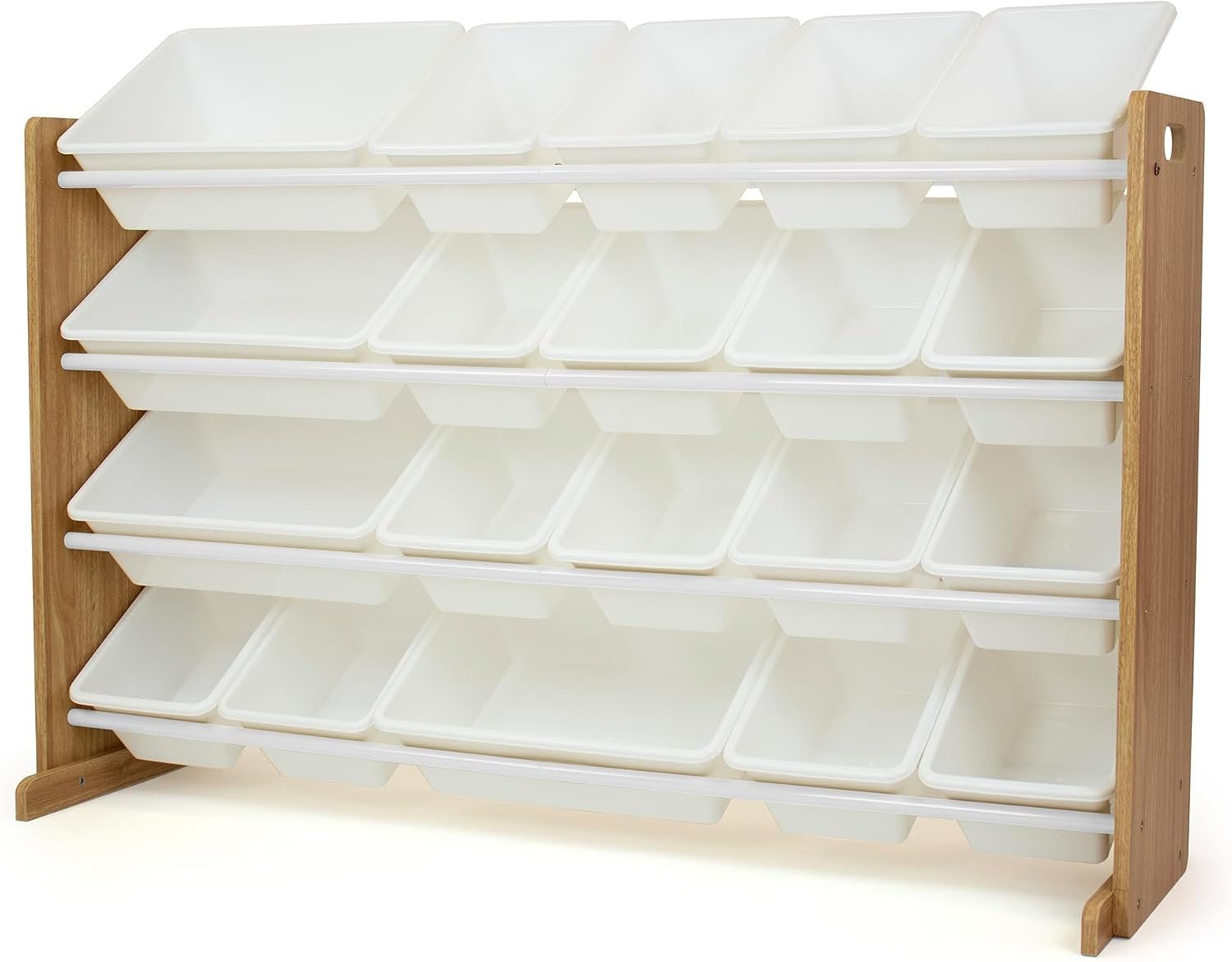 Humble Crew Kids Toy Organizer with 20 Bins, 4 Tier Storage for Playroom | Sturdy wood and steel toddler shelf, removable BPA-free containers, wall anchor anti-tip safety kit for bedroom or classroom