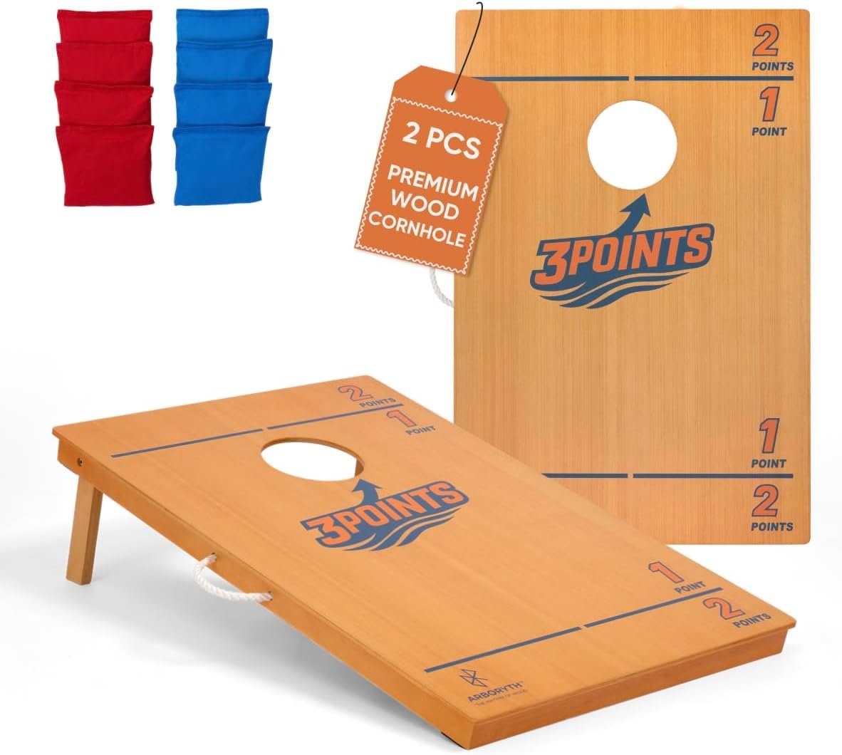 Solid Wood Cornhole Board Set – Natural, 8 Bean Bags | Premium Wooden Boards, 8 All-Weather Bean Bags, Integrated Bean Bag Storage, Foldable Legs