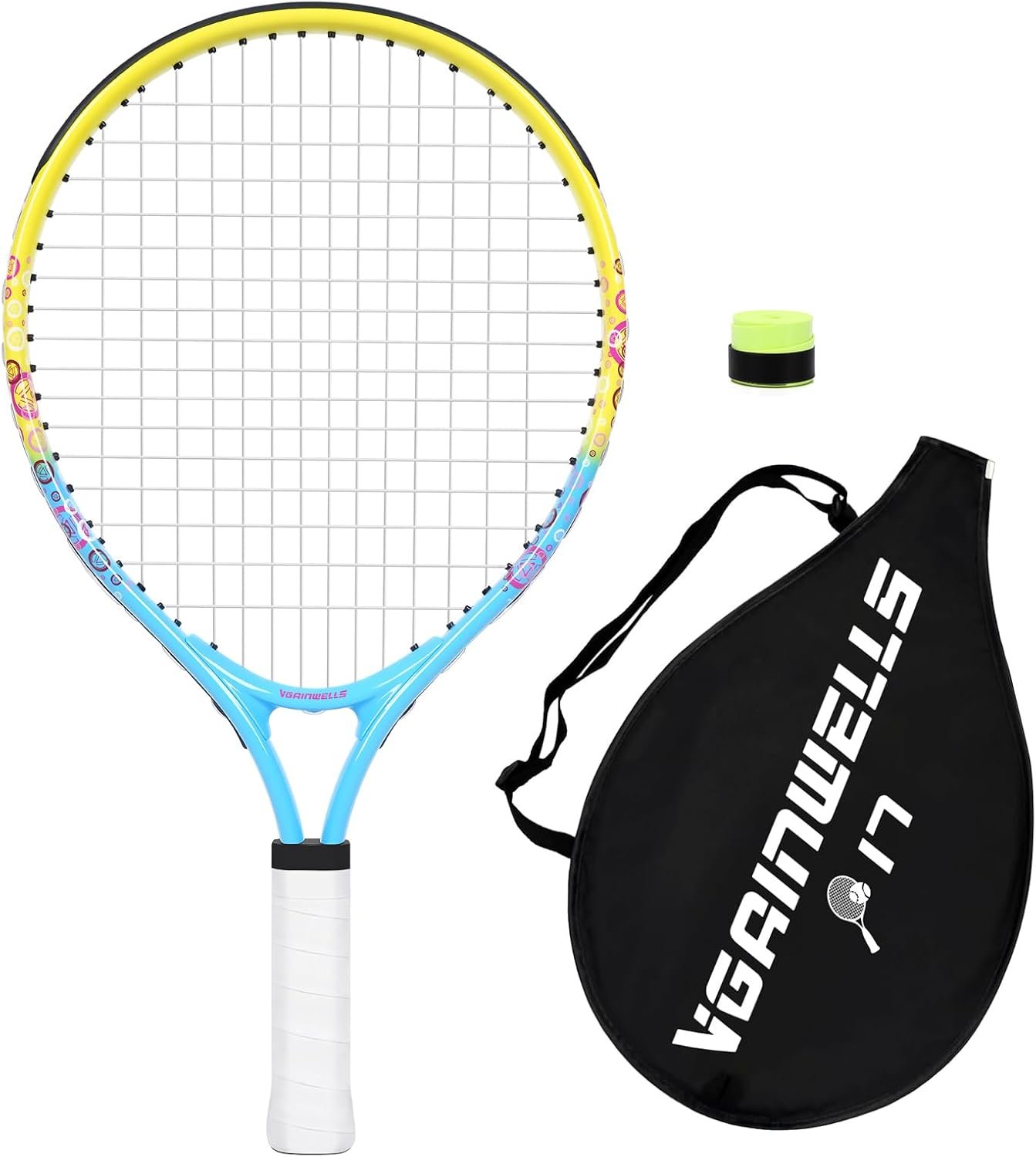 17″-23″ Kids Tennis Racket for Aged 2-9, Lightweight and Durable, Including 1 Toddler Tennis Racket and 1 Replacement Grip Tapes
