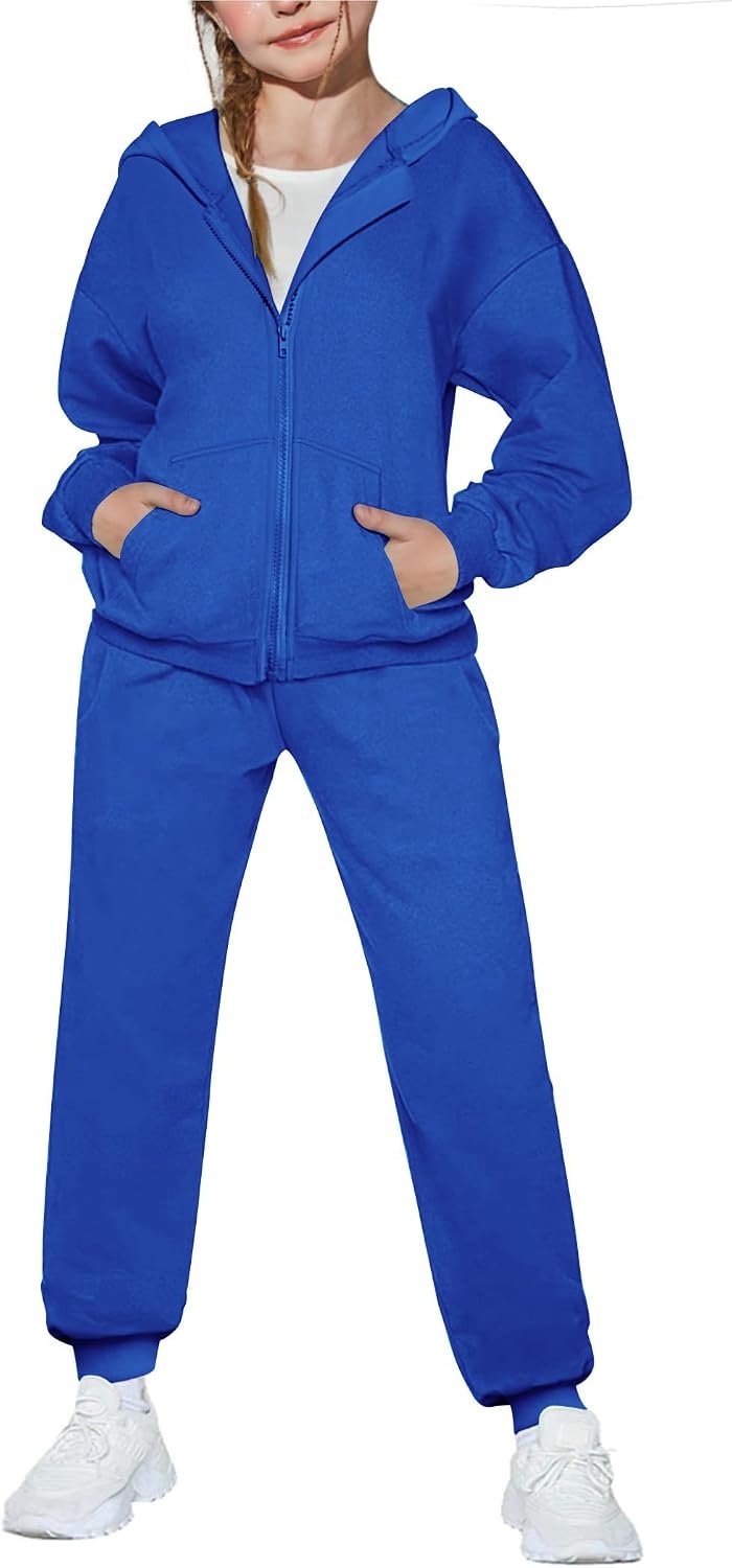 Arshiner Girls 2 Piece Outfits Zip Up Sweatshirts and Sweatpants Tracksuits | Kids Sweatsuits Long Sleeve Hoodies Jogger Pants with Pockets Fall Winter Clothing Sets