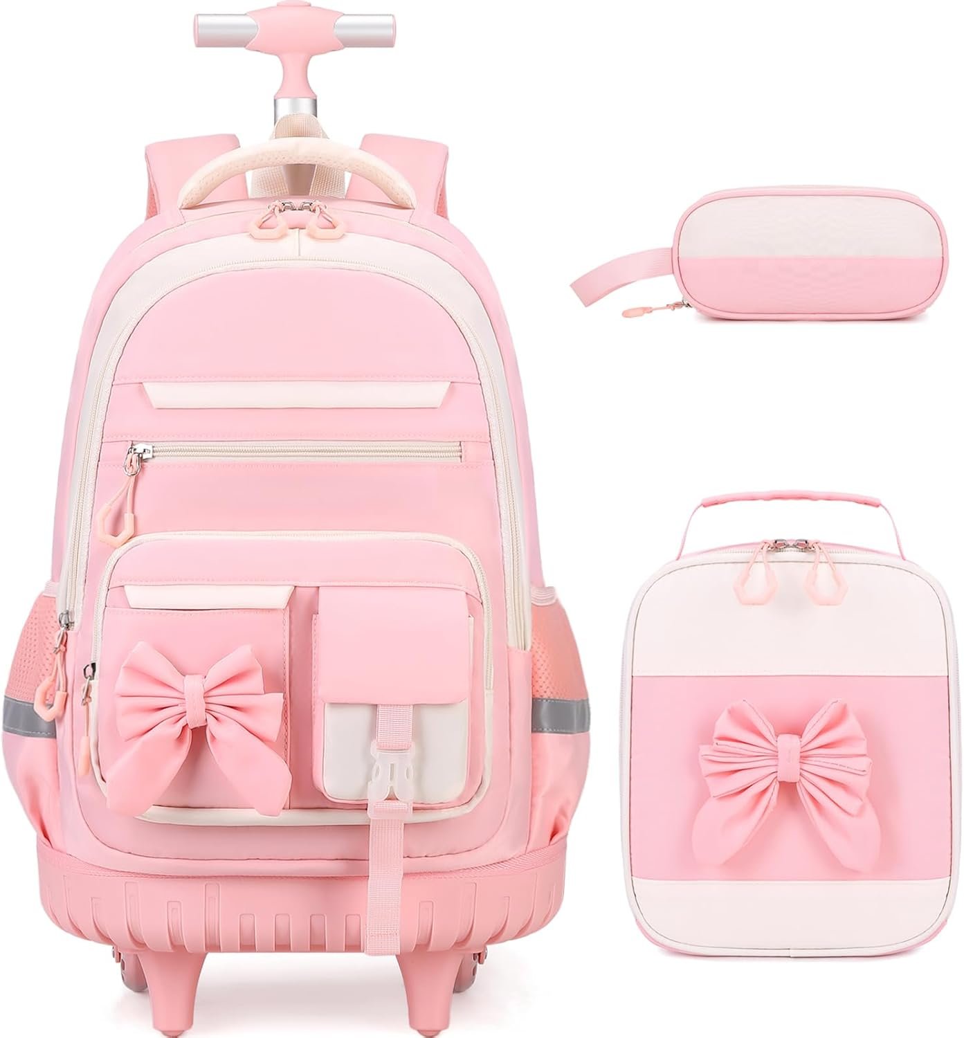 DIGOBAY Rolling Backpack for Girls, Cute Roller School Bag with Wheels, Kids Wheeled Backpacks Set with Lunch Bag Pencil Case for Teen Girls Kindergarten Elementary Middle School
