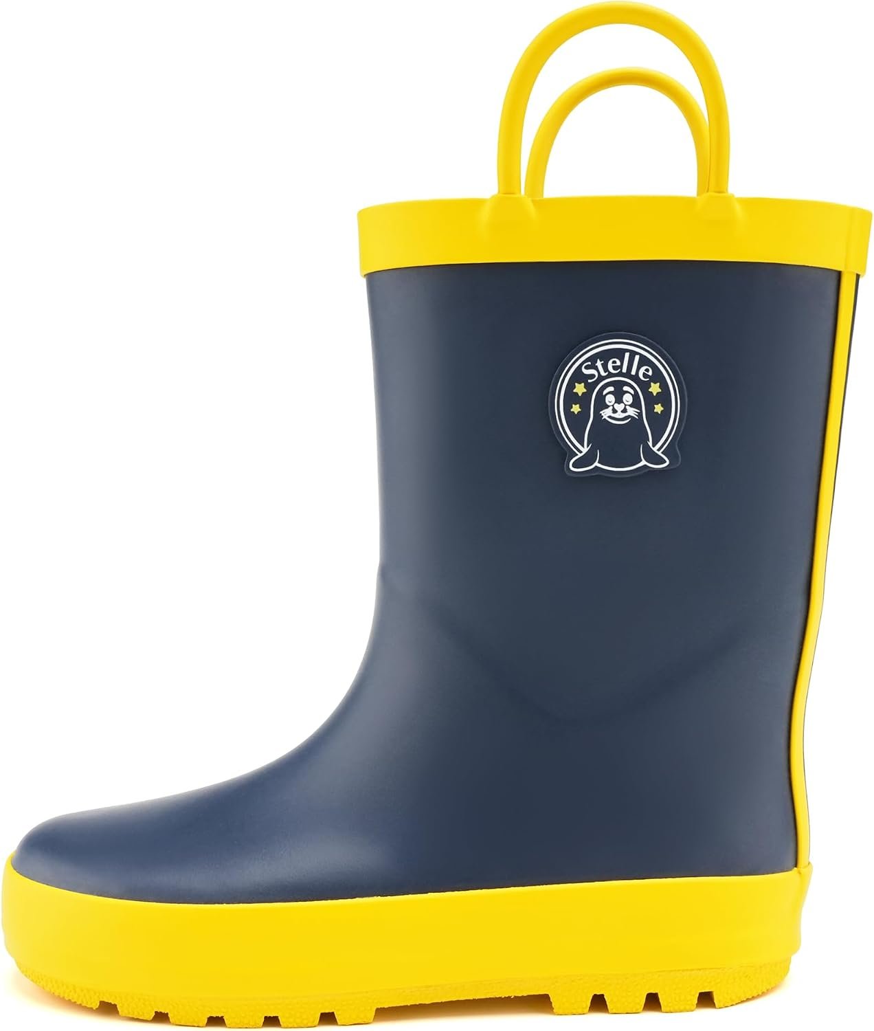 Stelle Kids Rain Boots for Boys Girls Outdoor Play and Rainy Days | Natural Rubber Waterproof Design Non-Slip Sole Easy On Handles All-Weather Wear Mud Garden School Toddler to Big Kids