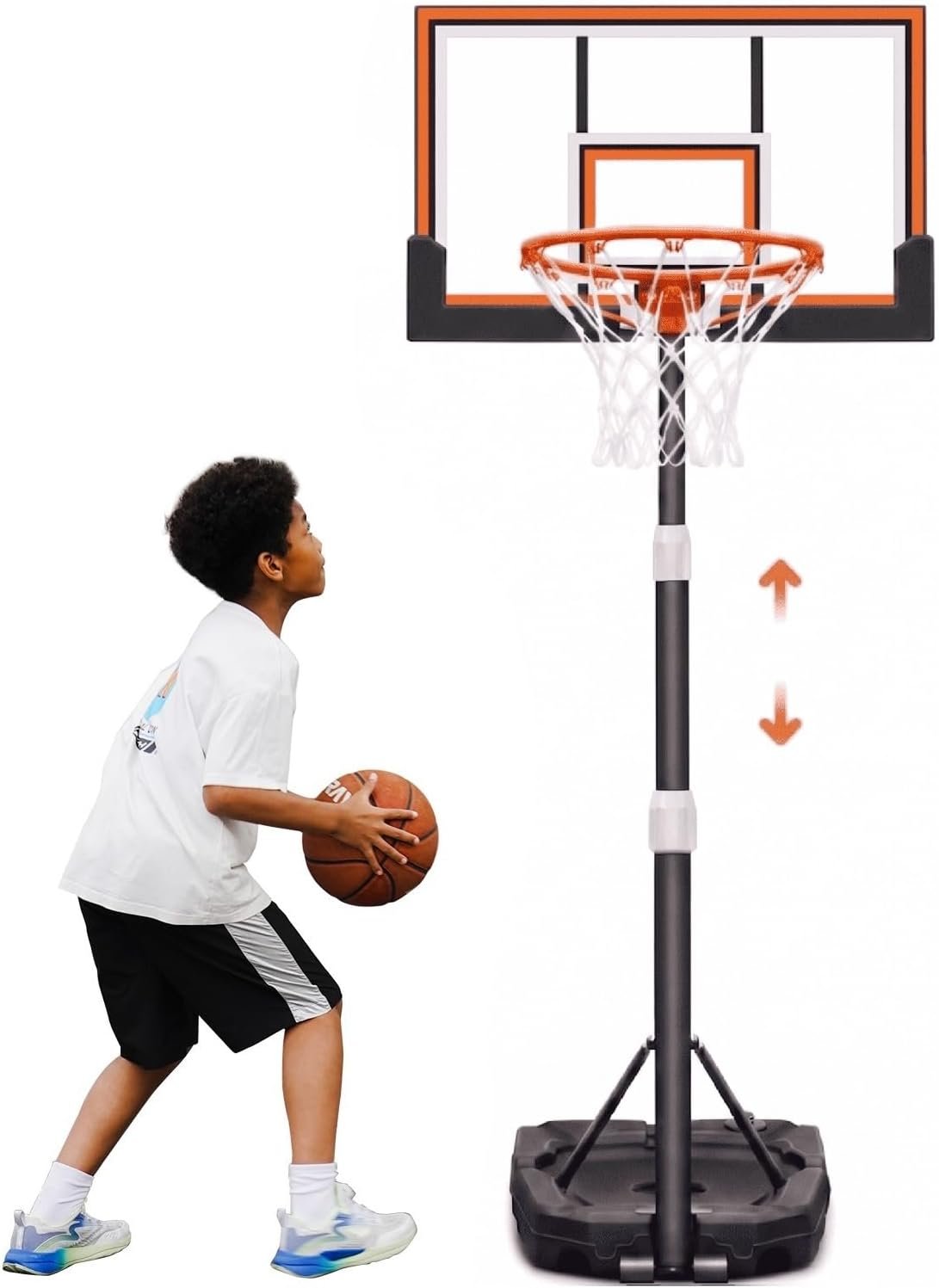 Seray Kids Basketball Hoop Outdoor [Patented 6s Safe-Adjust] 3.2-7.2FT, Indoor/Poolside/Mini Basketball Hoop for Kid/Toddler/Youth/Adult in Backyard/Driveway,Shatterproof Backboard and Enlarged Base