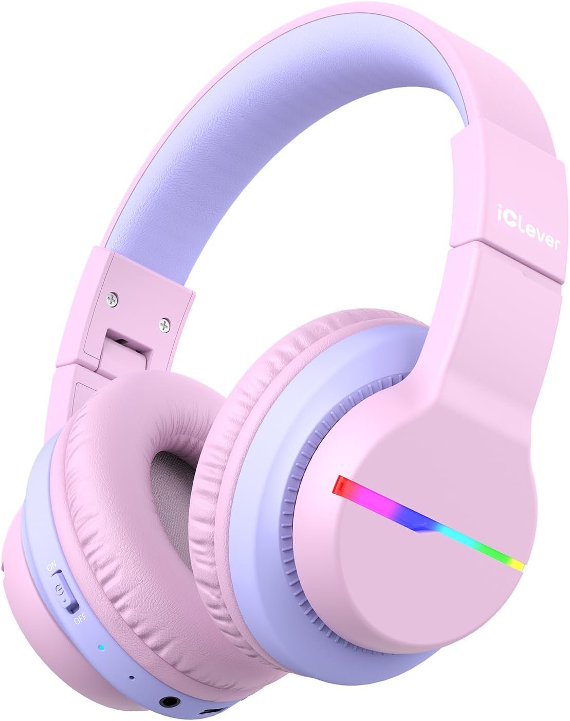 iClever BTH12 Kids Bluetooth Headphones 85H Playtime with LED Lights Travel | SafeSound Tech, Stereo Sound, USB C Charging AUX Cable Over Ear Built-in Mic, Kids Wireless Headphones for Toddler Boys Girls