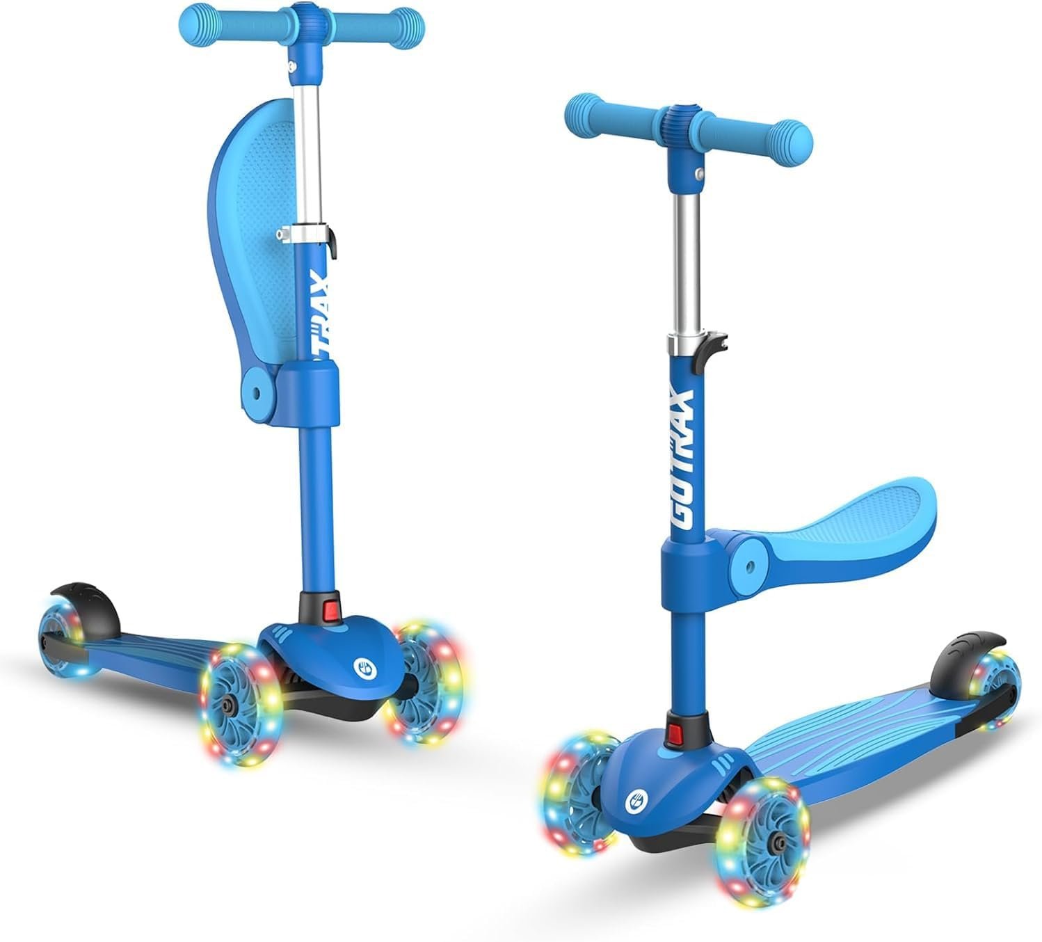 Gotrax KS3 Kick Scooter with Seat, 3 Wheels for Kids Age 2+, Gifts | LED Light-Up Wheels, Adjustable Handlebar, Removable Seat, Lean to Steer, Wide Anti-Slip Deck, Max Load 110 lbs, Boys & Girls