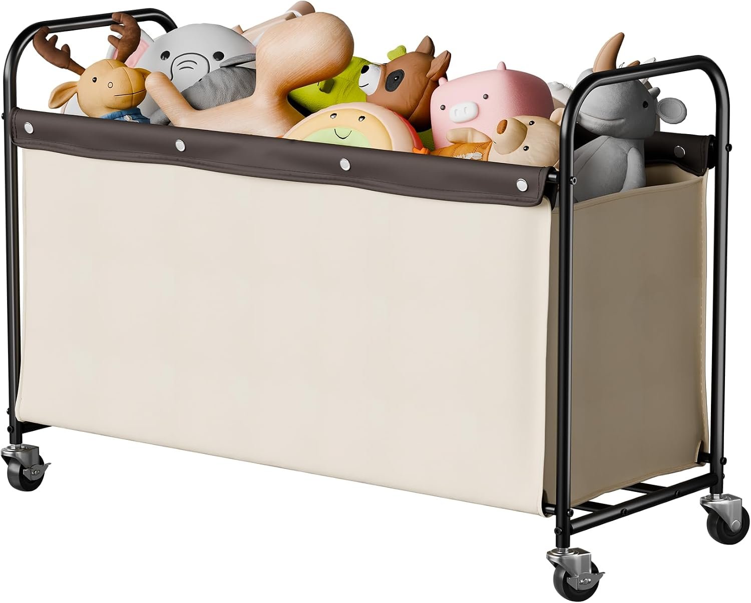 StorageWorks Toy Box with Wheels for Kids, 135L Large Toy Storage Chest and Organizer, 23″ Metal Toybox with 360° Swivel Wheels for Bedroom, Kids Room, Stuffed Animal Storage, Beige