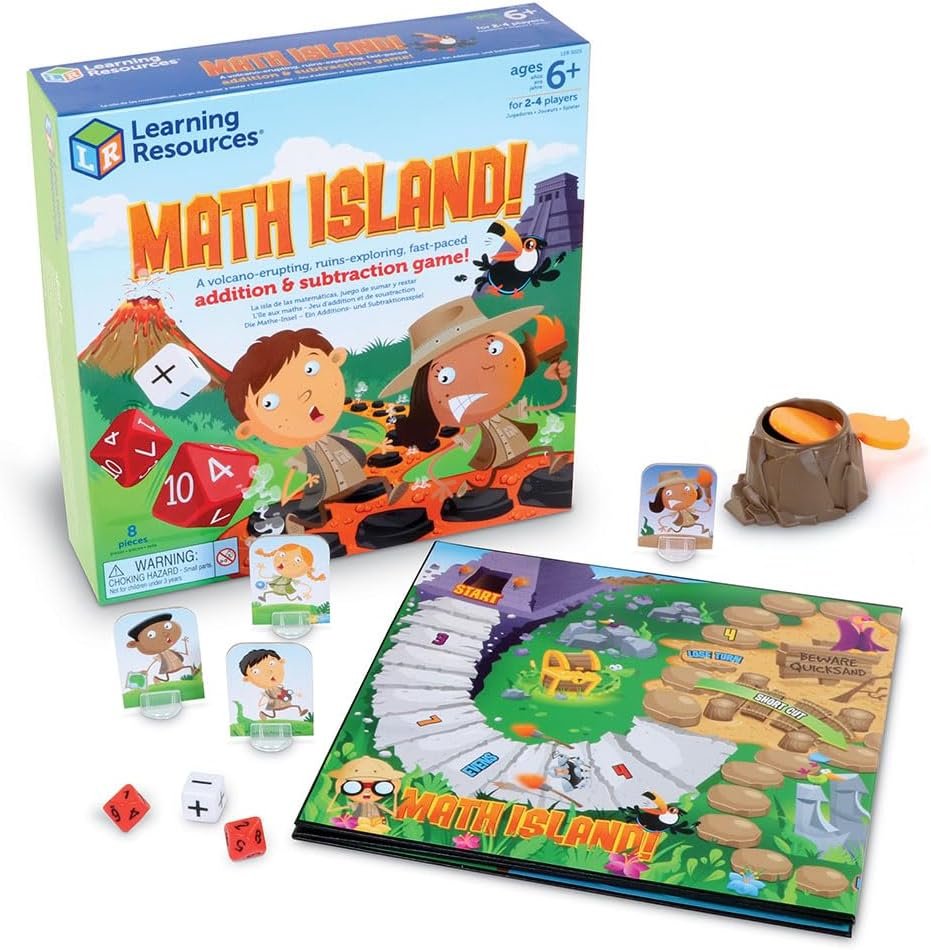 Learning Resources Math Island Addition & Subtraction Game – Math Manipulatives, Educational Board Toys, Classroom Flash Cards , Volcano Toy, STEM Kids, Gifts for Boys And Girls , Montessori