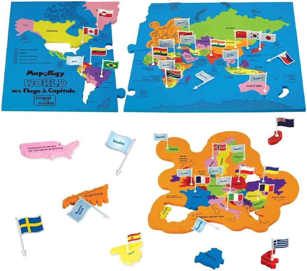 Imagimake Mapology World Map Puzzle – Includes Country Flags & Capitals | Fun Jigsaw Puzzle Kids Ages 5-8 | Educational Toys for Ages 8-13 | Geography Gifts for Girls & Boys 5, 6, 7, 8, 9, 10, 11, 12 | Fun Educational Jigsaw for Kids, Build Geography Skills, Birthday Gift for Boys & Girls Ages 5,6,7,8,9,10,11,12 Years Old